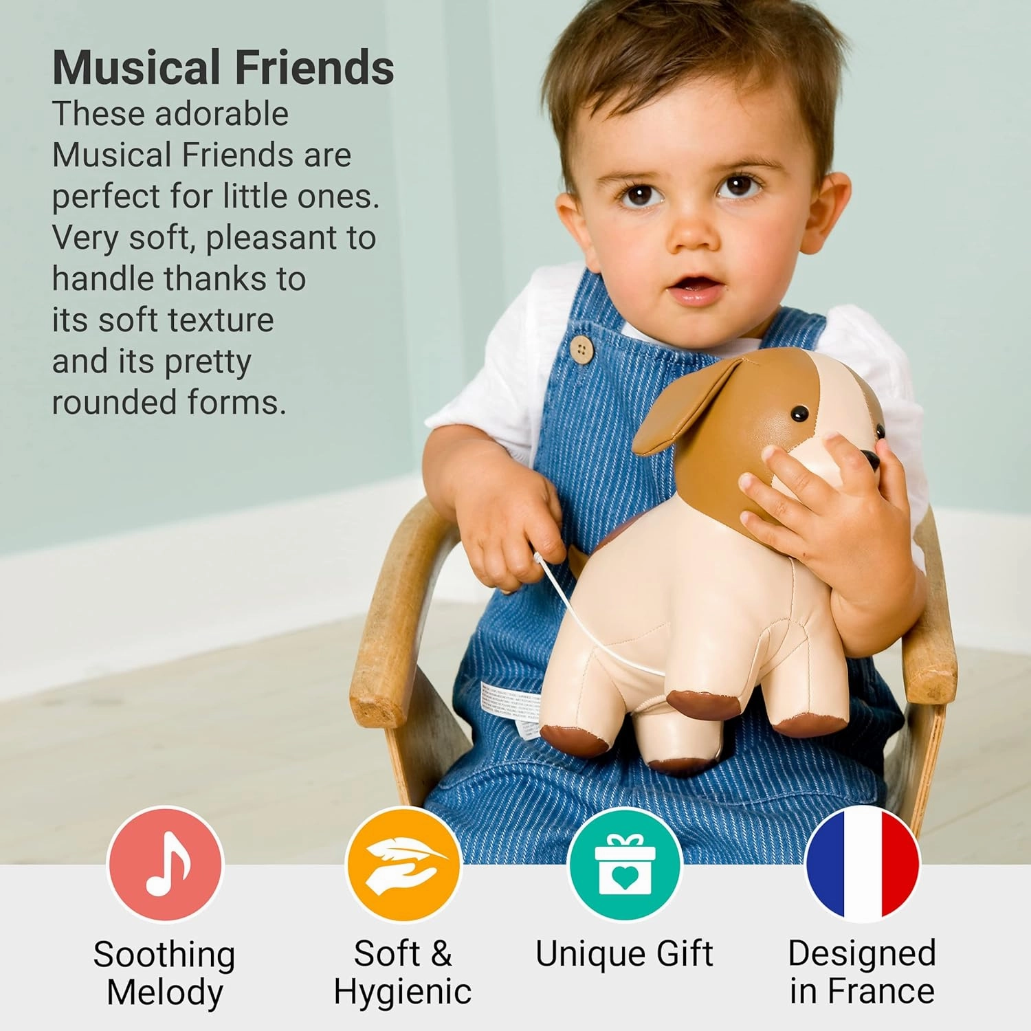 Little Big Friends Musical Friends | Pull String Cord Musical Toy for Baby | Special Stuffed Animal | Easy to Clean | Adrien The Dog