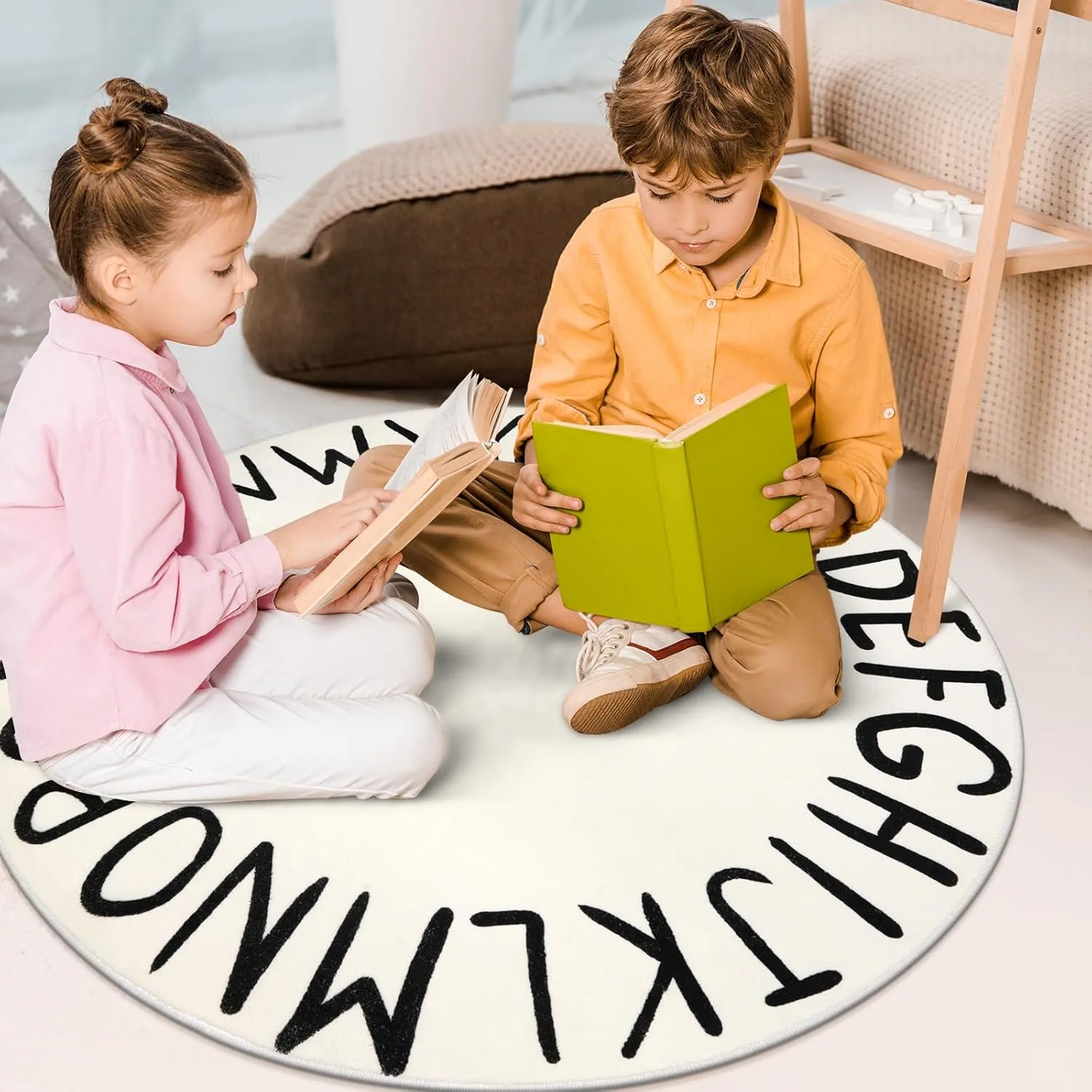 LIVEBOX ABC Play Room Kids Round Rug for Bedroom, Washable Nursery Rug for Baby, Circle Area Rug for Playroom, Small Toddler Rug Educational Crawling Mat for School Classroom(40",Black)