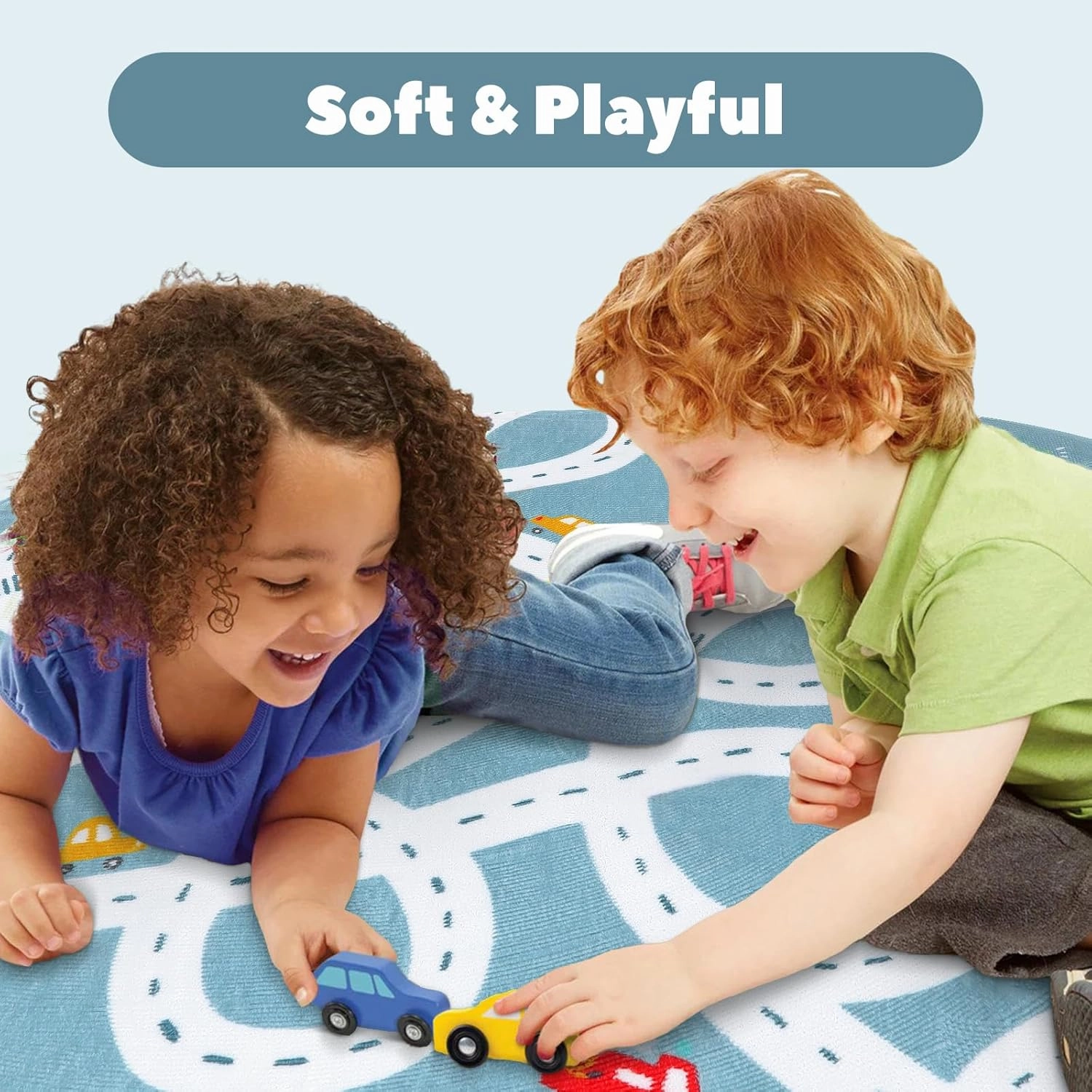 LIVEBOX Large Washable Kids Rug, 4'x6' Non-Slip Car Road Rug for Playroom, Fun Kids Room Rugs for Bedroom, Blue Road Carpet Indoor Kids Play Mat for Toy Room Toddler Room Classroom