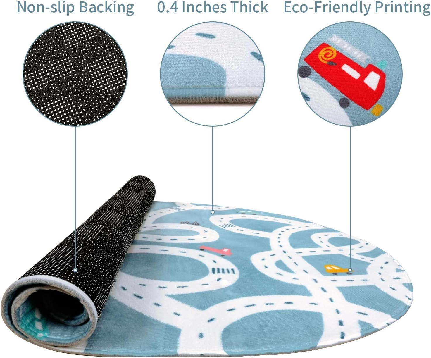 LIVEBOX Large Washable Kids Rug, 4'x6' Non-Slip Car Road Rug for Playroom, Fun Kids Room Rugs for Bedroom, Blue Road Carpet Indoor Kids Play Mat for Toy Room Toddler Room Classroom