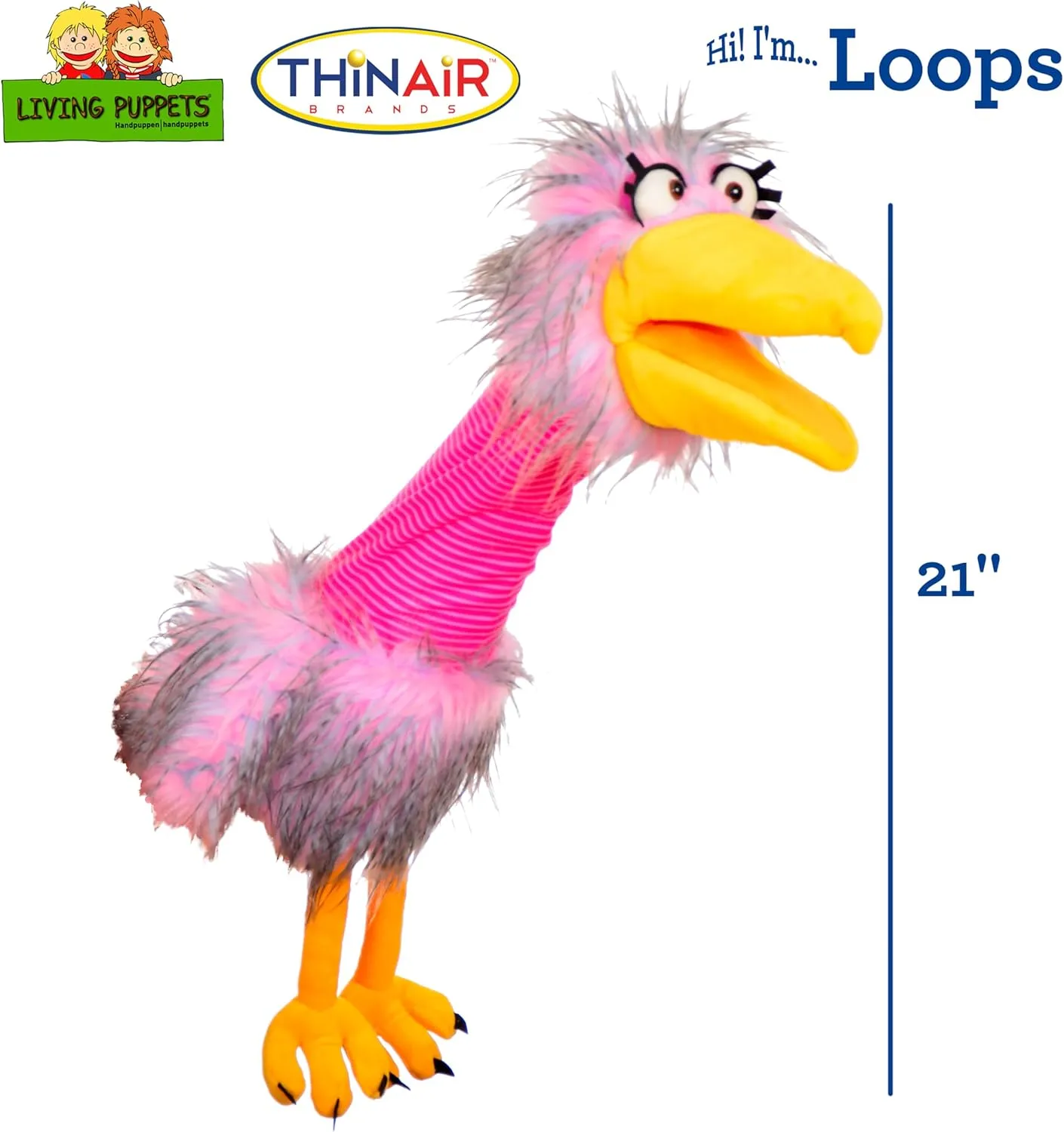 Living Puppets 21-Inch Plush Pink Bird Hand Puppet - Fine European Design, Ultra-Soft and Cuddly, Promotes Child Development, Safety Certified, Teacher-Recommended for Boys and Girls