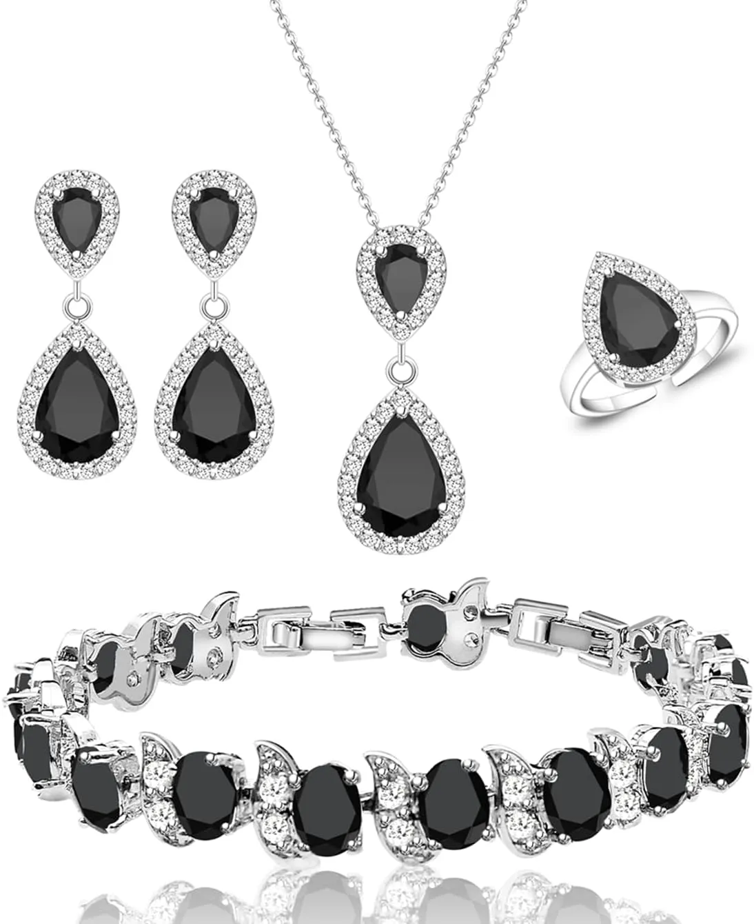 LMXXVJ Teardrop Jewelry Set for Women，Necklace Earrings Adjustable Ring Bracelet Set Fashion Formal Platinum/Gold/Rose Gold Jewelry Gift Girl/Mom/Wife/Grandmother/Best Friend/Aunt