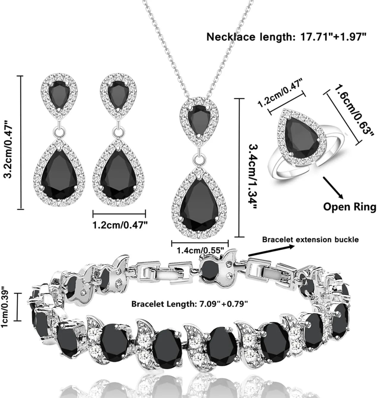 LMXXVJ Teardrop Jewelry Set for Women，Necklace Earrings Adjustable Ring Bracelet Set Fashion Formal Platinum/Gold/Rose Gold Jewelry Gift Girl/Mom/Wife/Grandmother/Best Friend/Aunt