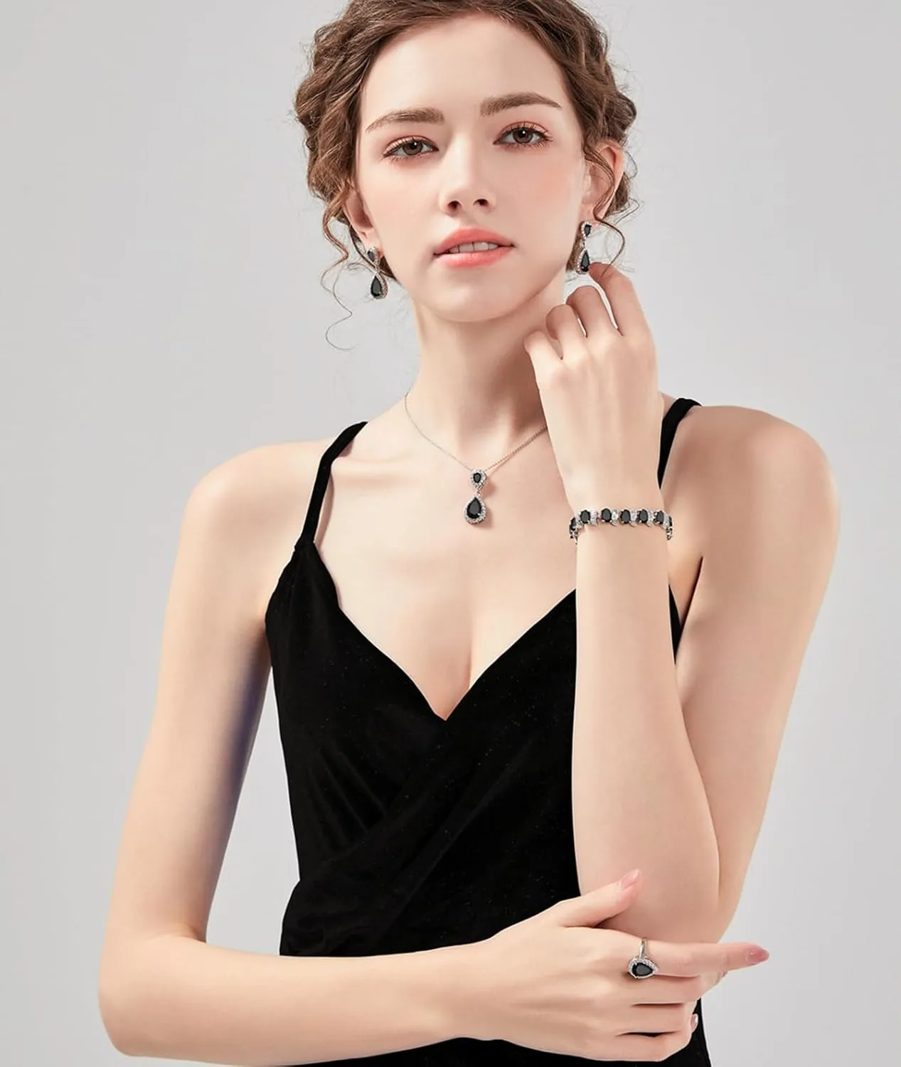 LMXXVJ Teardrop Jewelry Set for Women，Necklace Earrings Adjustable Ring Bracelet Set Fashion Formal Platinum/Gold/Rose Gold Jewelry Gift Girl/Mom/Wife/Grandmother/Best Friend/Aunt