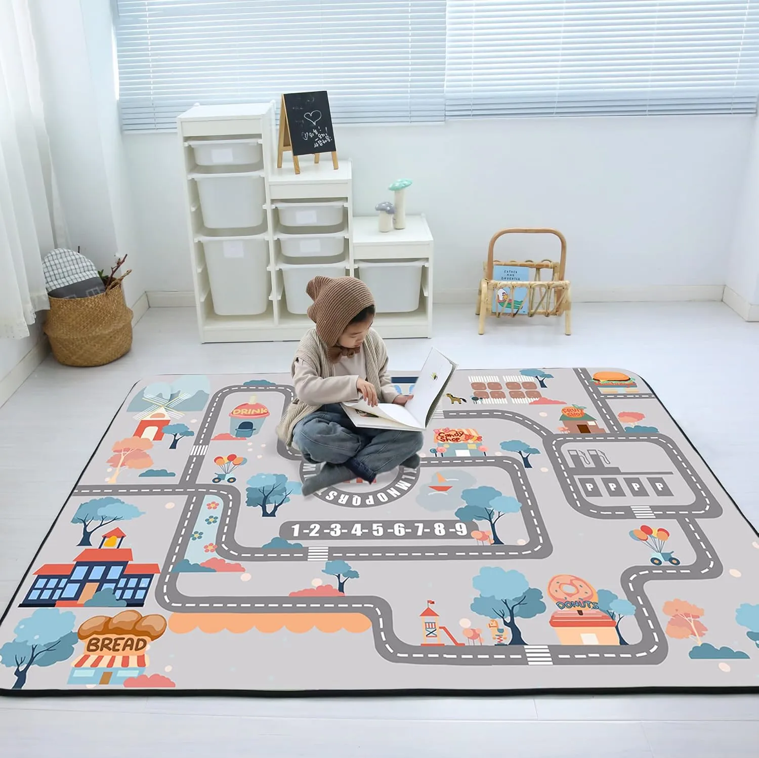 Loartee Soft Kids Educational Rug - 0.78" Thick Road Rug, ABC Alphabet & Numbers Play Mat for Toddlers, Game Area Rug, Baby Crawling Mats, Sweet Life, Gray