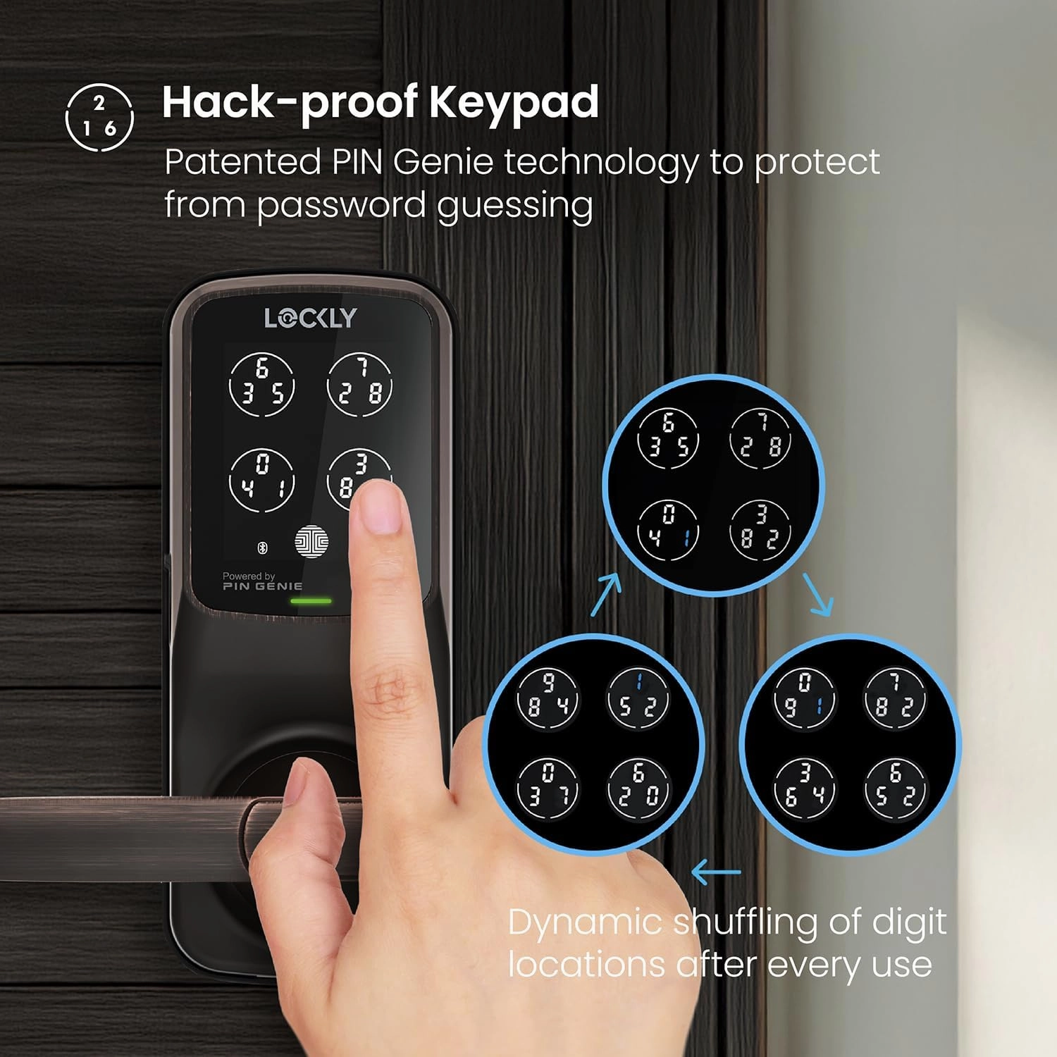 Lockly Secure Pro Smart Lock Wi-Fi, Keyless Entry Digital Keypad Door Lock, 3D Biometric Fingerprint Sensor Front Door Lock with Handle, Voice Control & Auto Lock - Latch Edition