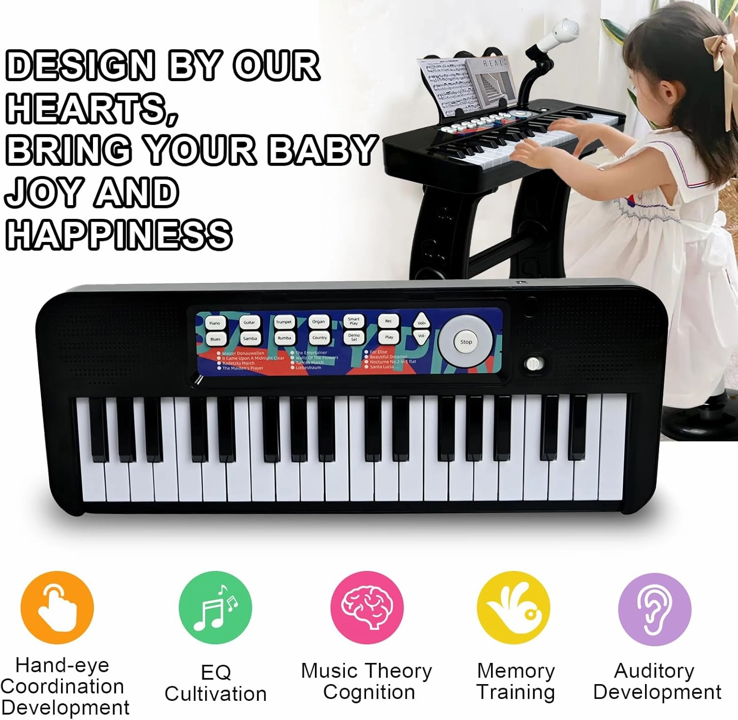 Love&Mini Piano Toy for Kids - 37 Keys Kids Piano Keyboard Toy with Stool and Microphone, Black Electronic Musical Instrument Birthday Gift for Kids 3 4 5 6 7 8 Years Old Boys and Girls