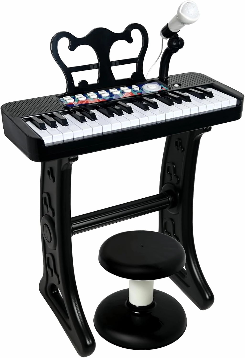 Love&Mini Piano Toy for Kids - 37 Keys Kids Piano Keyboard Toy with Stool and Microphone, Black Electronic Musical Instrument Birthday Gift for Kids 3 4 5 6 7 8 Years Old Boys and Girls