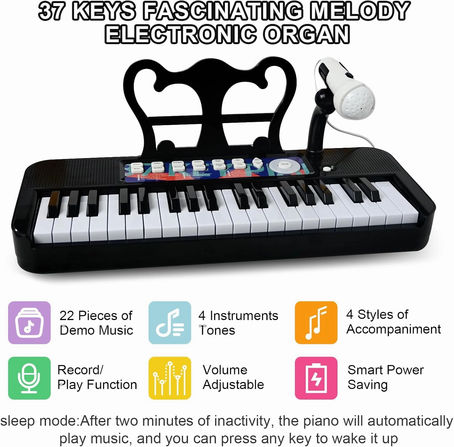 Love&Mini Piano Toy for Kids - 37 Keys Kids Piano Keyboard Toy with Stool and Microphone, Black Electronic Musical Instrument Birthday Gift for Kids 3 4 5 6 7 8 Years Old Boys and Girls