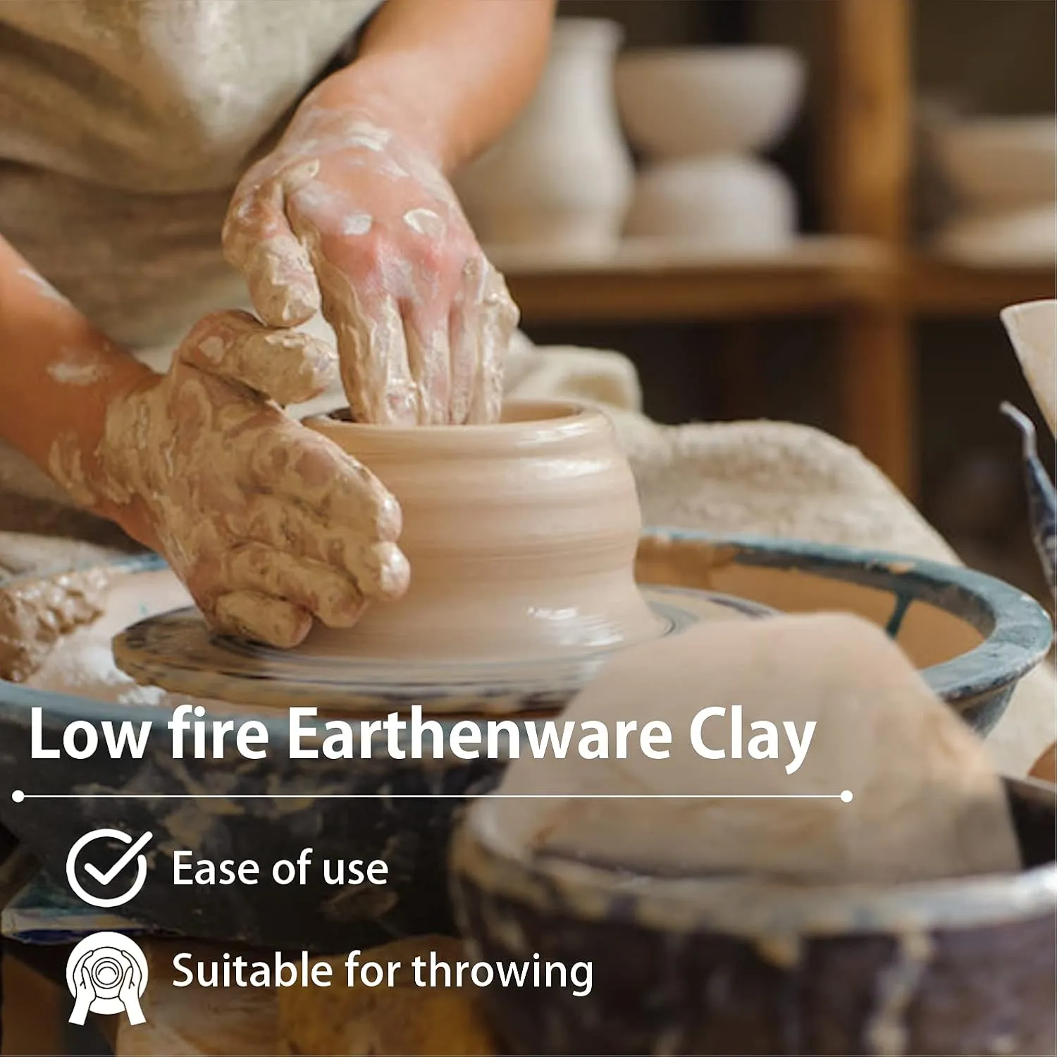 Low Fire Pottery Clay White, 10 lbs (Cones 04-3) Made in USA Modeling Clay for Wheel Throwing and Hand Building, Pottery Clay for Sculpting, Beginners, and Advanced