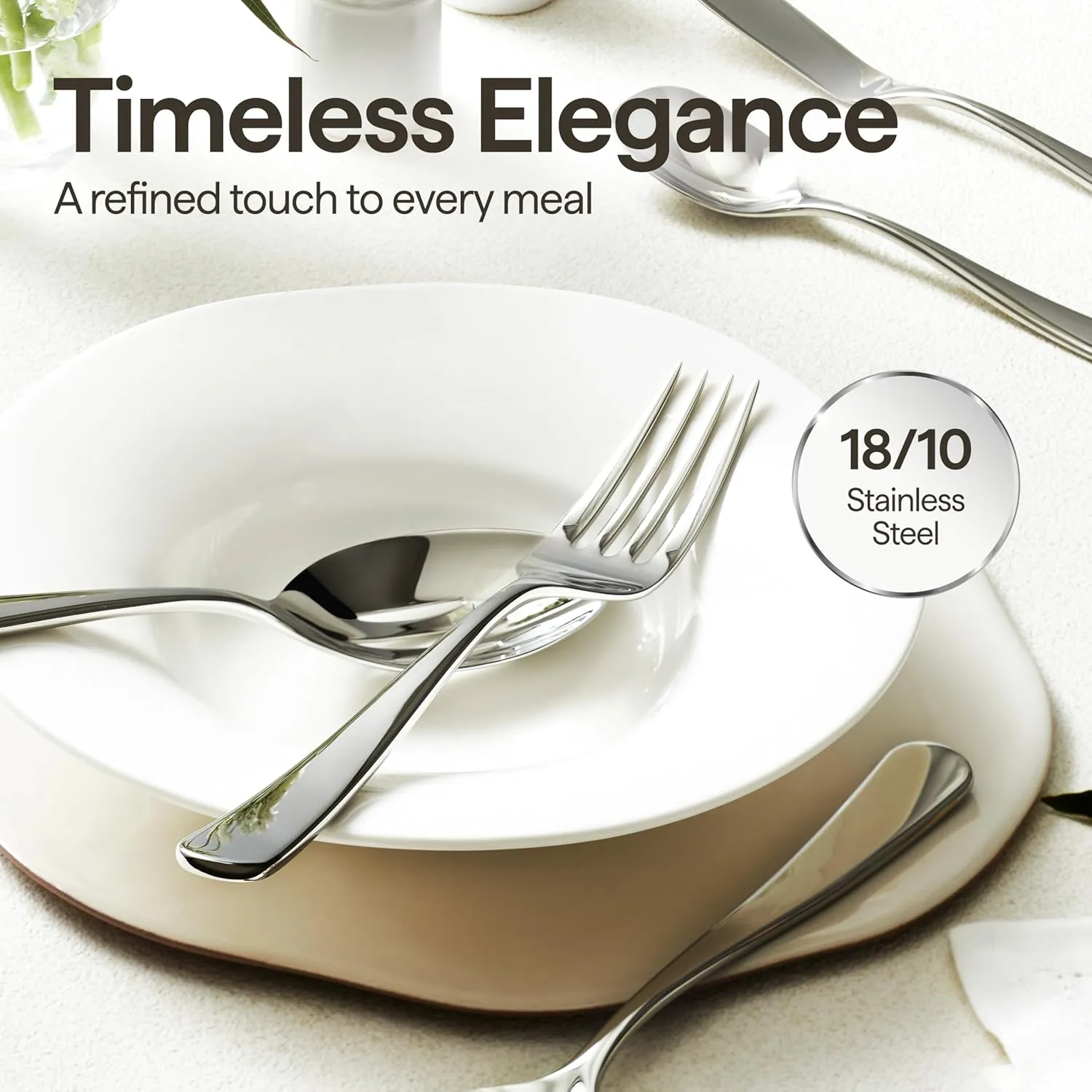 Luciella Tropea Flatware Set for 12, 65-Piece Premium 18/10 Stainless Steel Silverware Set with Serving Utensils, Modern Mirror Finish, Rust Resistant, Dishwasher Safe