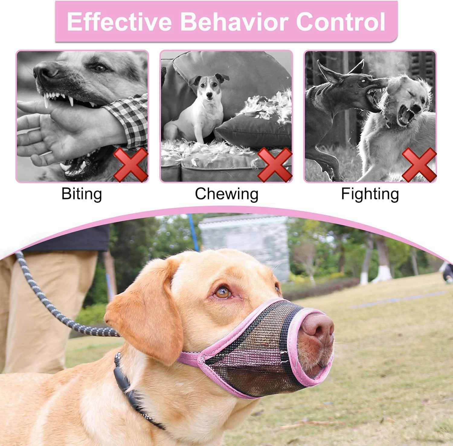 LUCKYPAW Dog Muzzle, Mesh Muzzle for Small Medium Dogs, Soft Mouth Cover to Prevent Biting Chewing, Drinkable Breathable Adjustable Puppy Mouth Guard(M(Snout: 5¼"-7"), Pink)