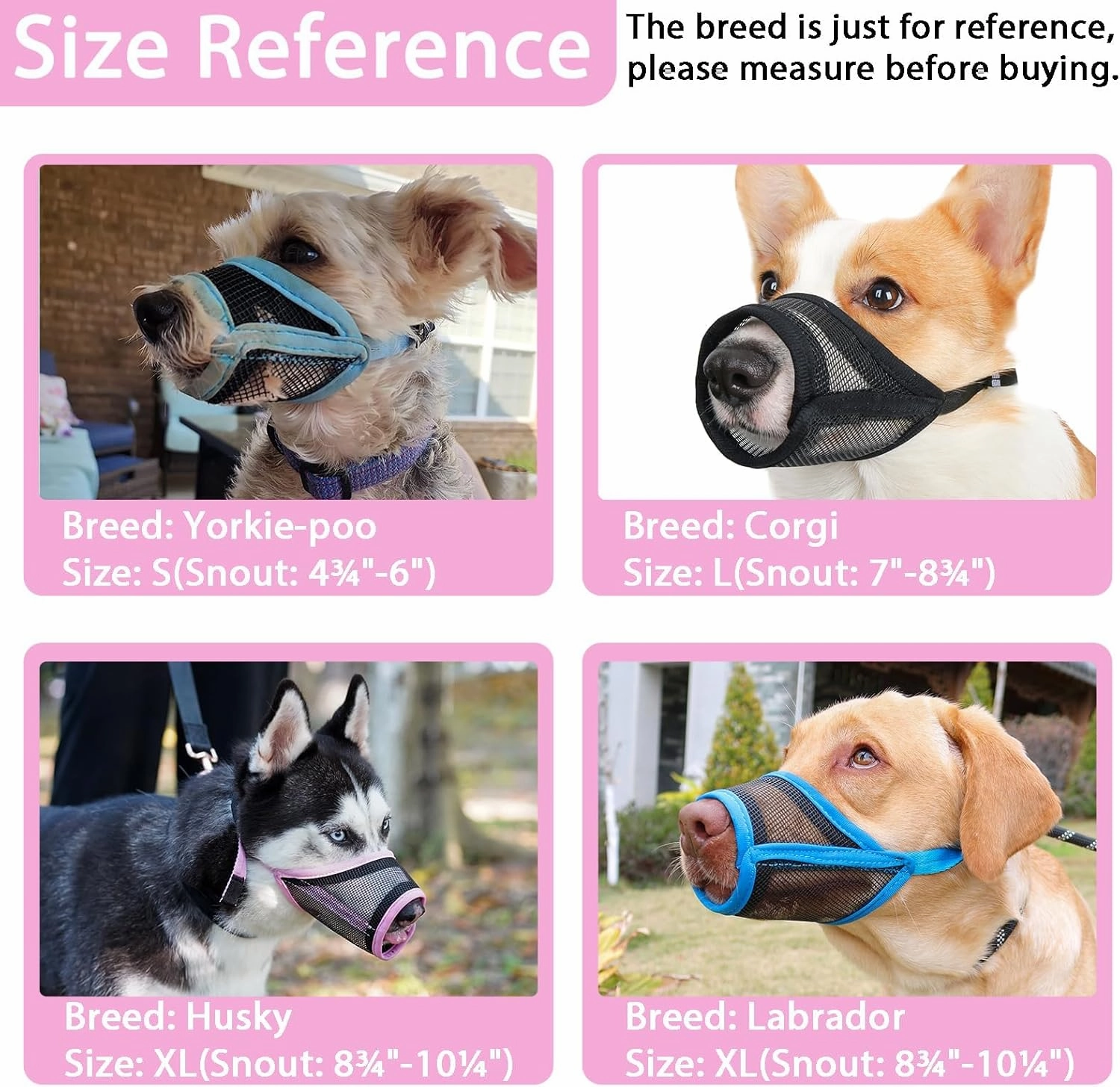 LUCKYPAW Dog Muzzle, Mesh Muzzle for Small Medium Dogs, Soft Mouth Cover to Prevent Biting Chewing, Drinkable Breathable Adjustable Puppy Mouth Guard(M(Snout: 5¼"-7"), Pink)