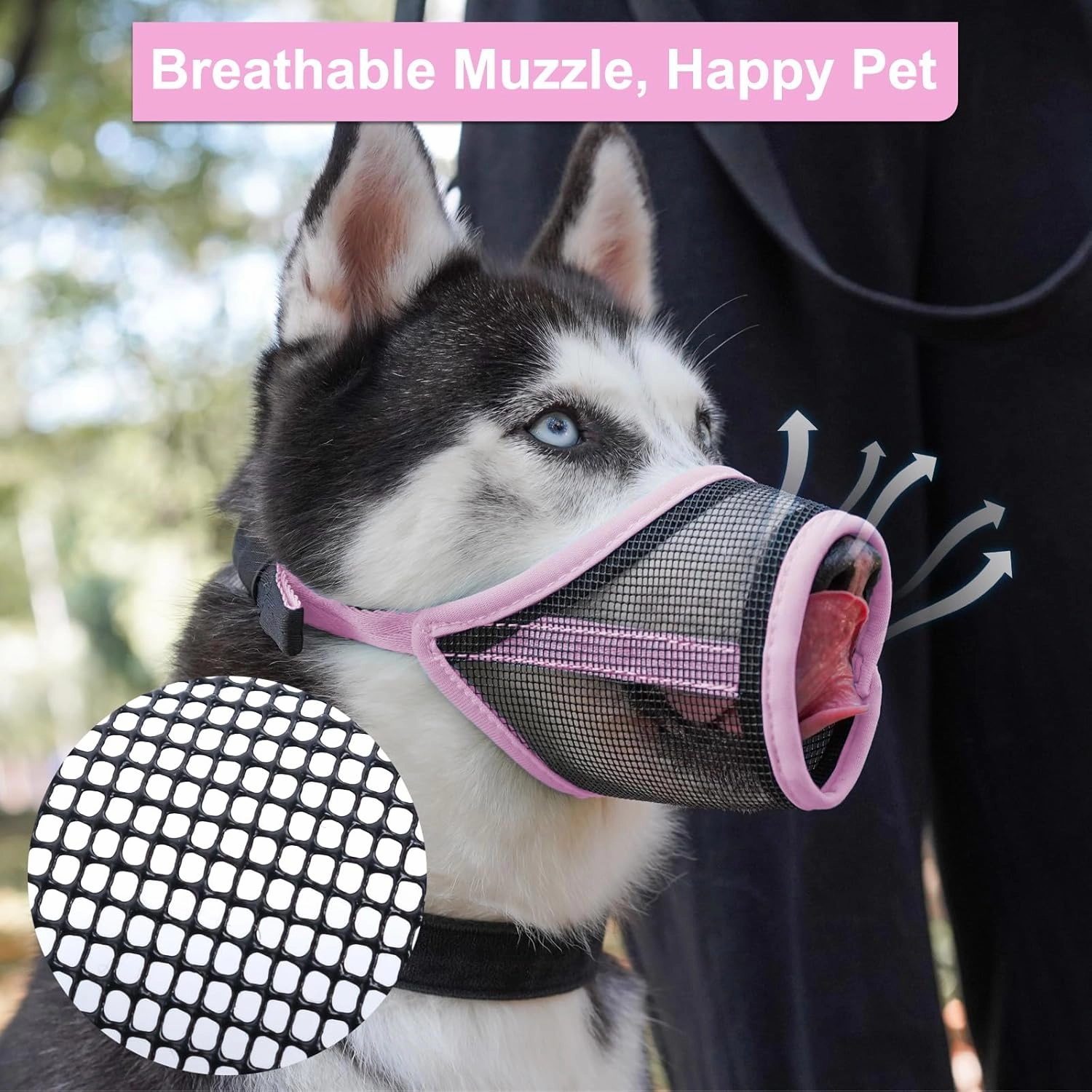 LUCKYPAW Dog Muzzle, Mesh Muzzle for Small Medium Dogs, Soft Mouth Cover to Prevent Biting Chewing, Drinkable Breathable Adjustable Puppy Mouth Guard(M(Snout: 5¼"-7"), Pink)