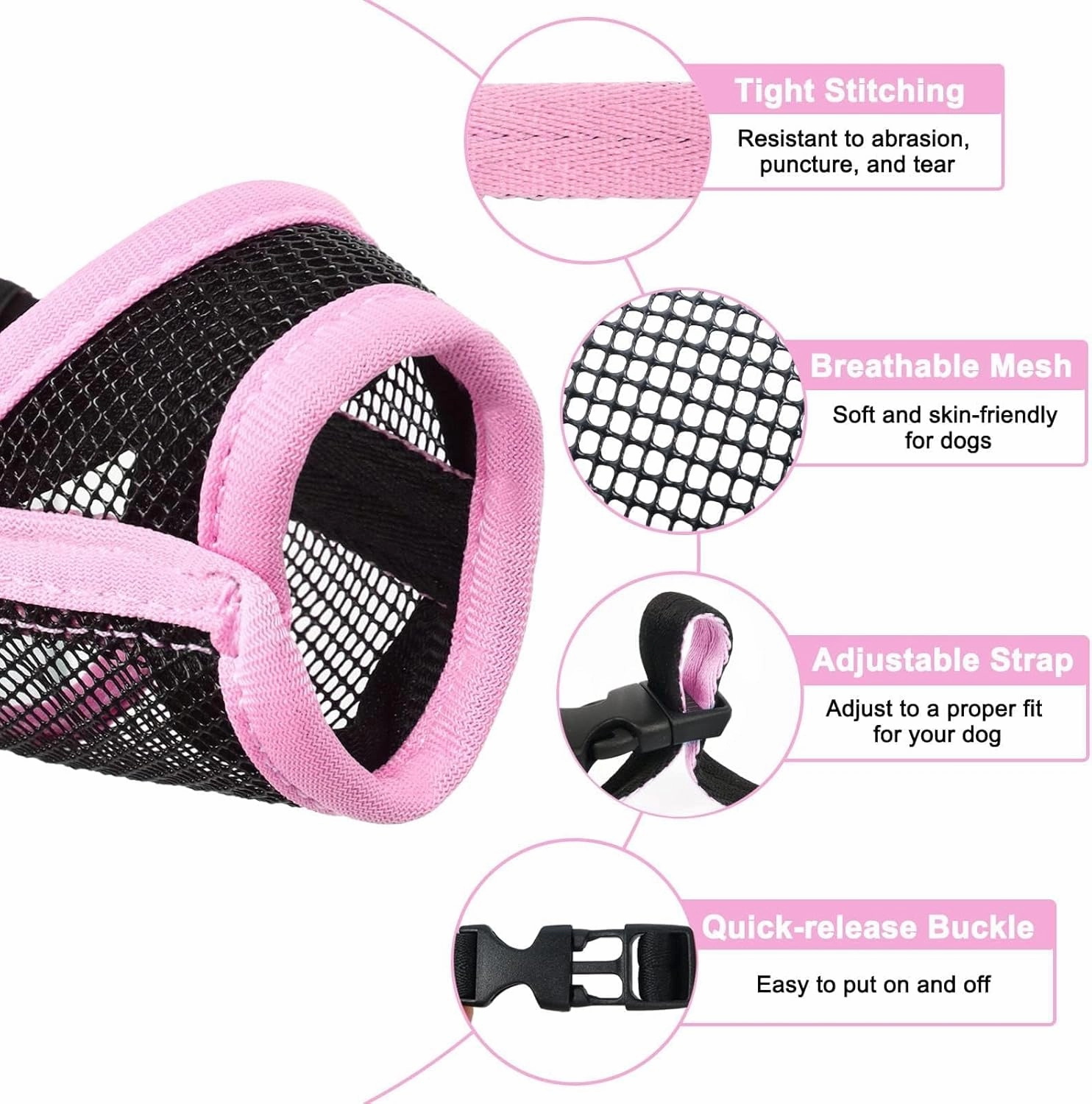 LUCKYPAW Dog Muzzle, Mesh Muzzle for Small Medium Dogs, Soft Mouth Cover to Prevent Biting Chewing, Drinkable Breathable Adjustable Puppy Mouth Guard(M(Snout: 5¼"-7"), Pink)