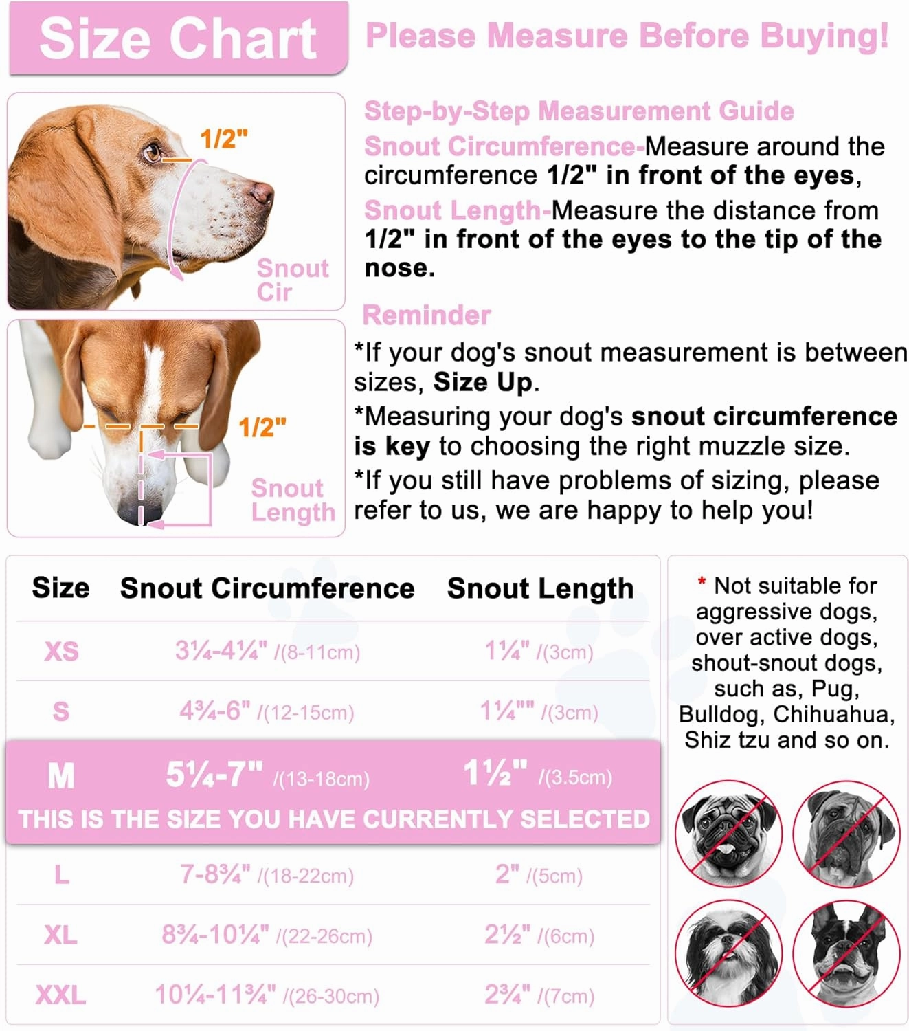 LUCKYPAW Dog Muzzle, Mesh Muzzle for Small Medium Dogs, Soft Mouth Cover to Prevent Biting Chewing, Drinkable Breathable Adjustable Puppy Mouth Guard(M(Snout: 5¼"-7"), Pink)
