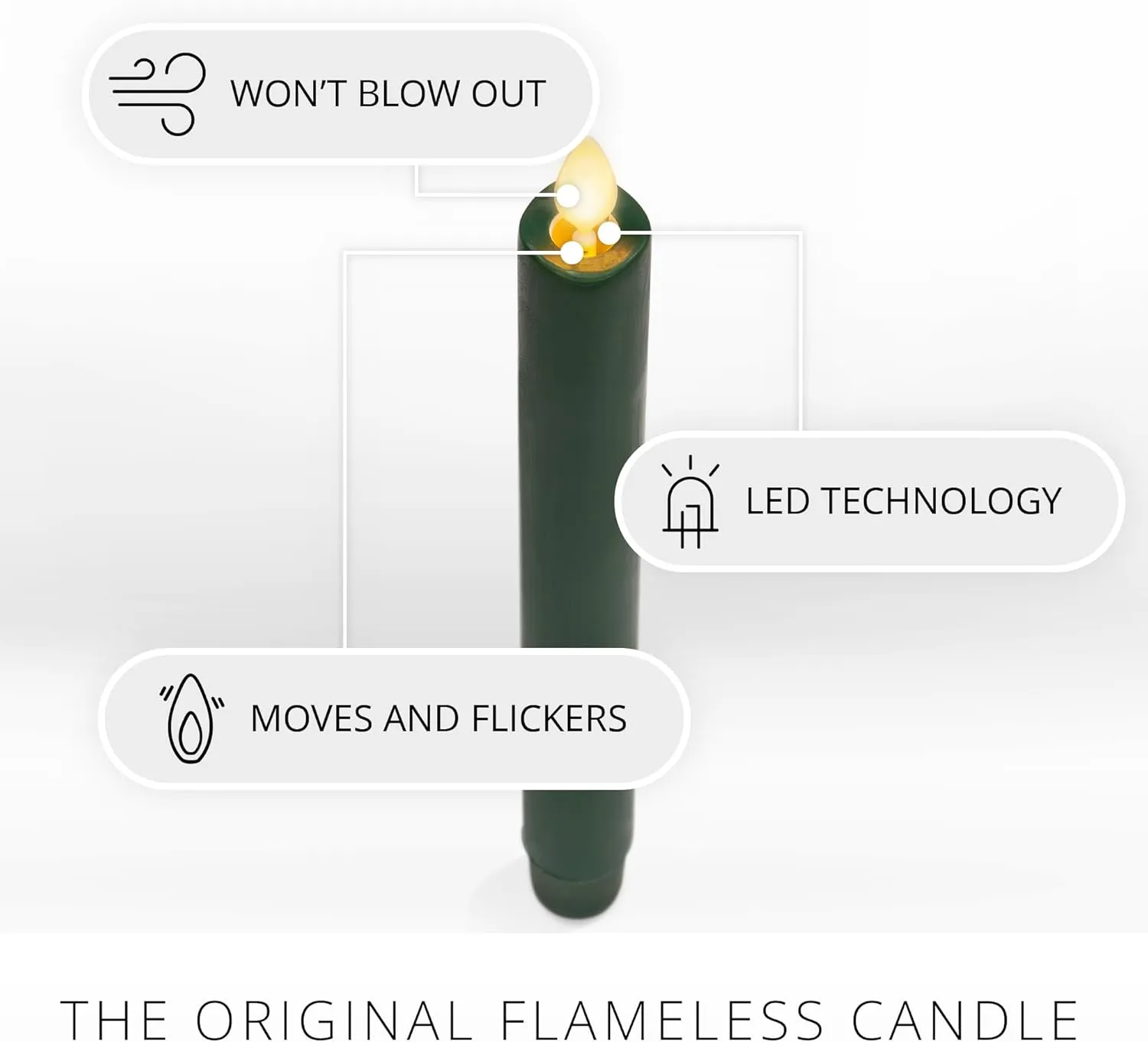 Luminara - Flameless Battery Operated Taper Candle - Holiday Green - Pack of 1-1x9.5 - LED Flickering Flame - Realistic Safe for Home Kids and Pets
