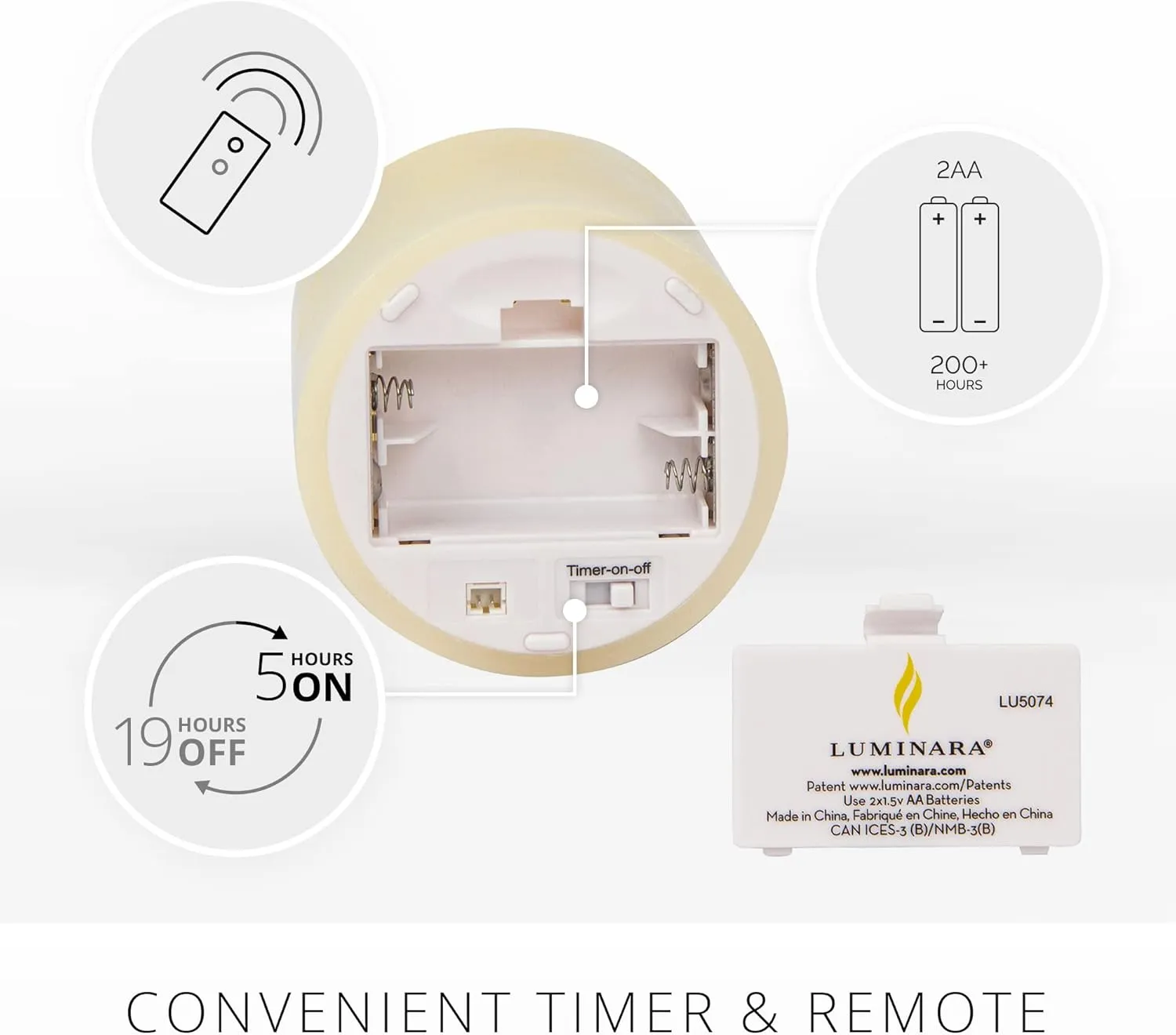 Luminara Realistic Flameless LED Candle Ivory Set of 3, Battery Operated with Remote Control, Moving Flame Pillar Timer Funtion Melted Top Safe