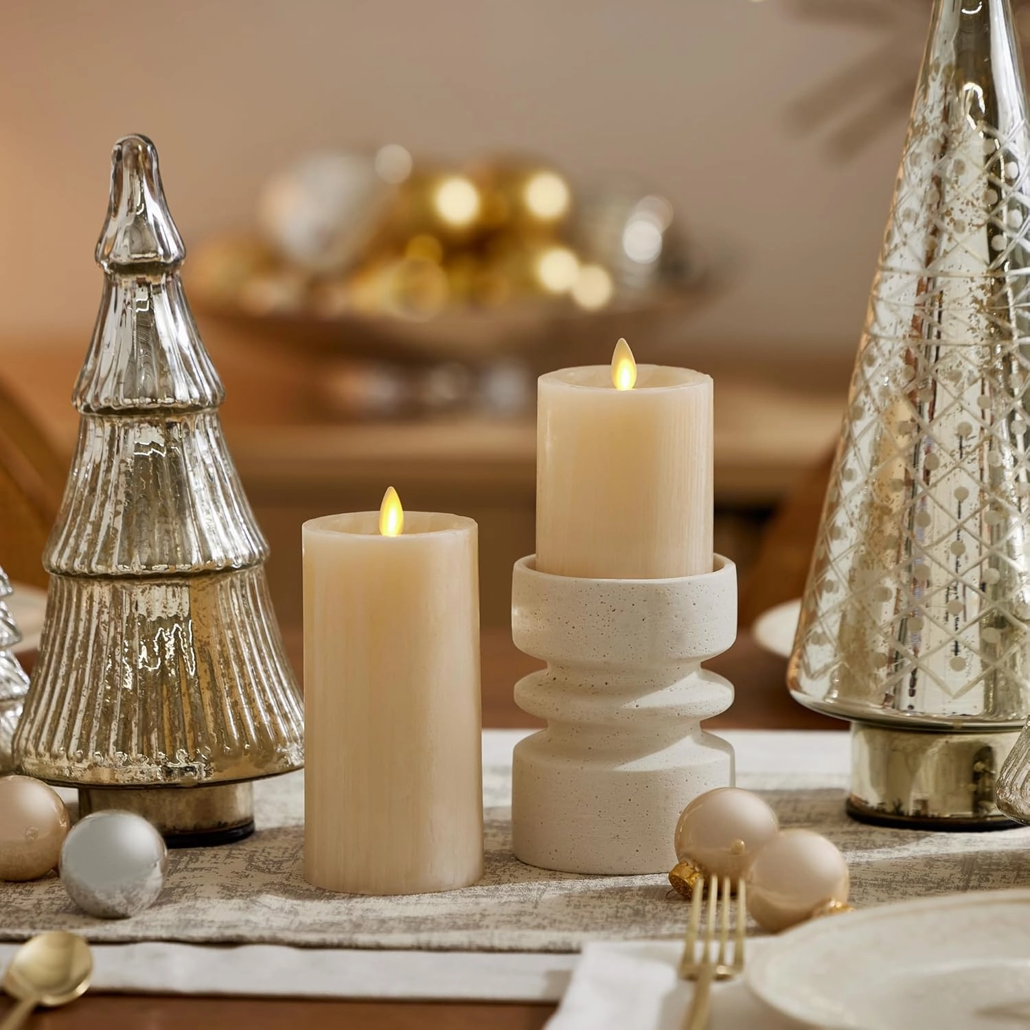 Luminara Selenite Looking Flameless Candle, White Swan 3" x 4.5", Battery Operated Real Wax Moving Flame LED Pillar w/Timer, Home Decor Unscented