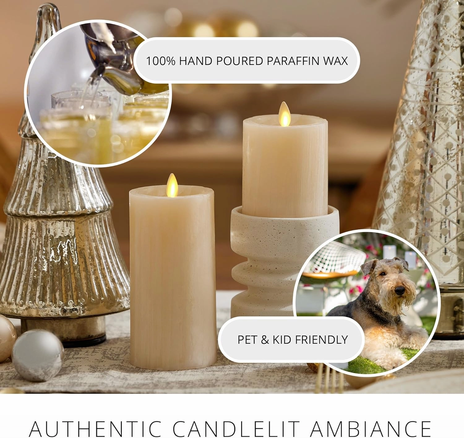 Luminara Selenite Looking Flameless Candle, White Swan 3" x 4.5", Battery Operated Real Wax Moving Flame LED Pillar w/Timer, Home Decor Unscented