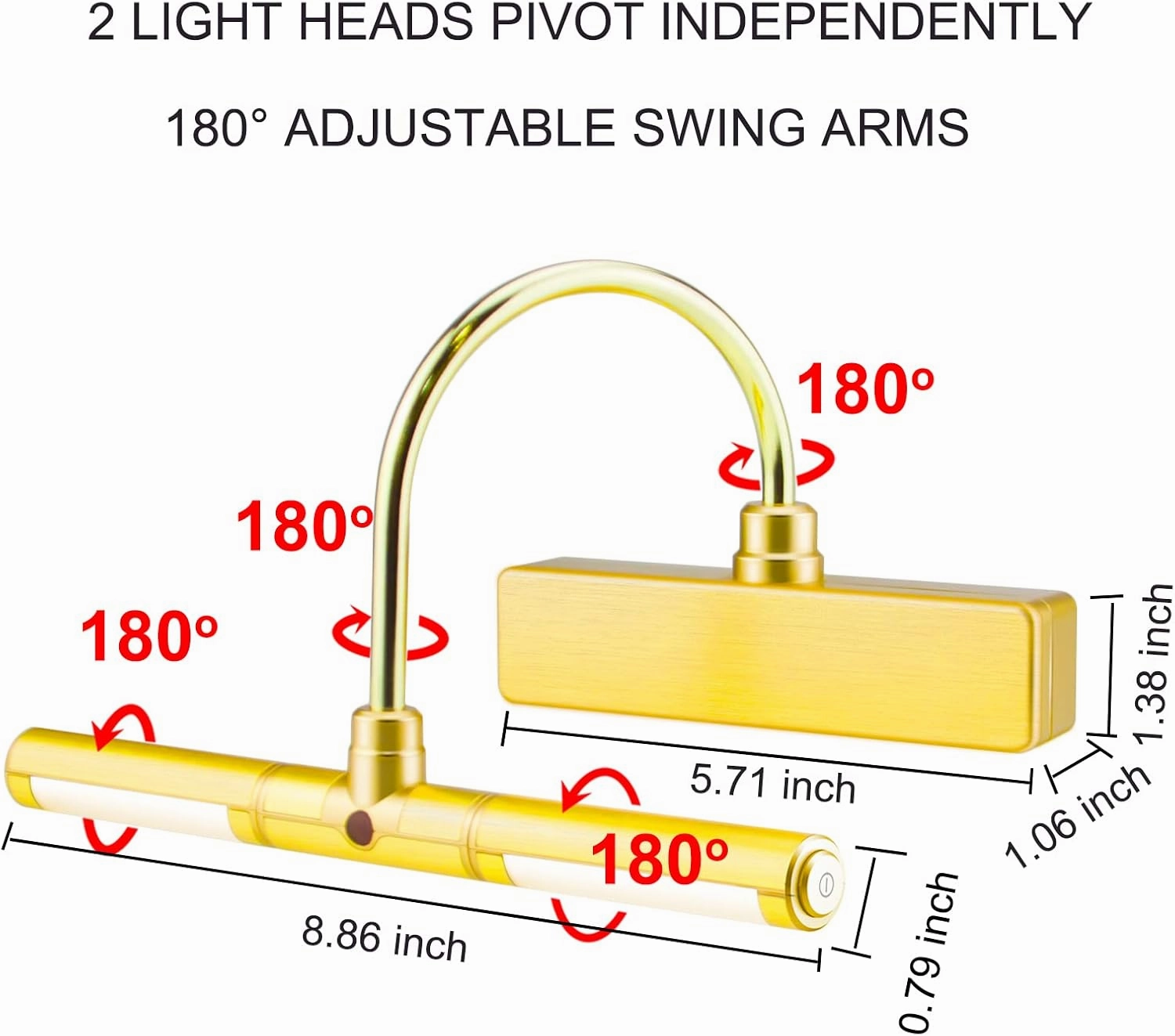 LUXSWAY Picture Light Battery Powered,Painting Light,3 Level Brightness Art Display Lights, 8.9 Inch Rotatable Lights Head Light up for Picture Portrait Artwork- Small