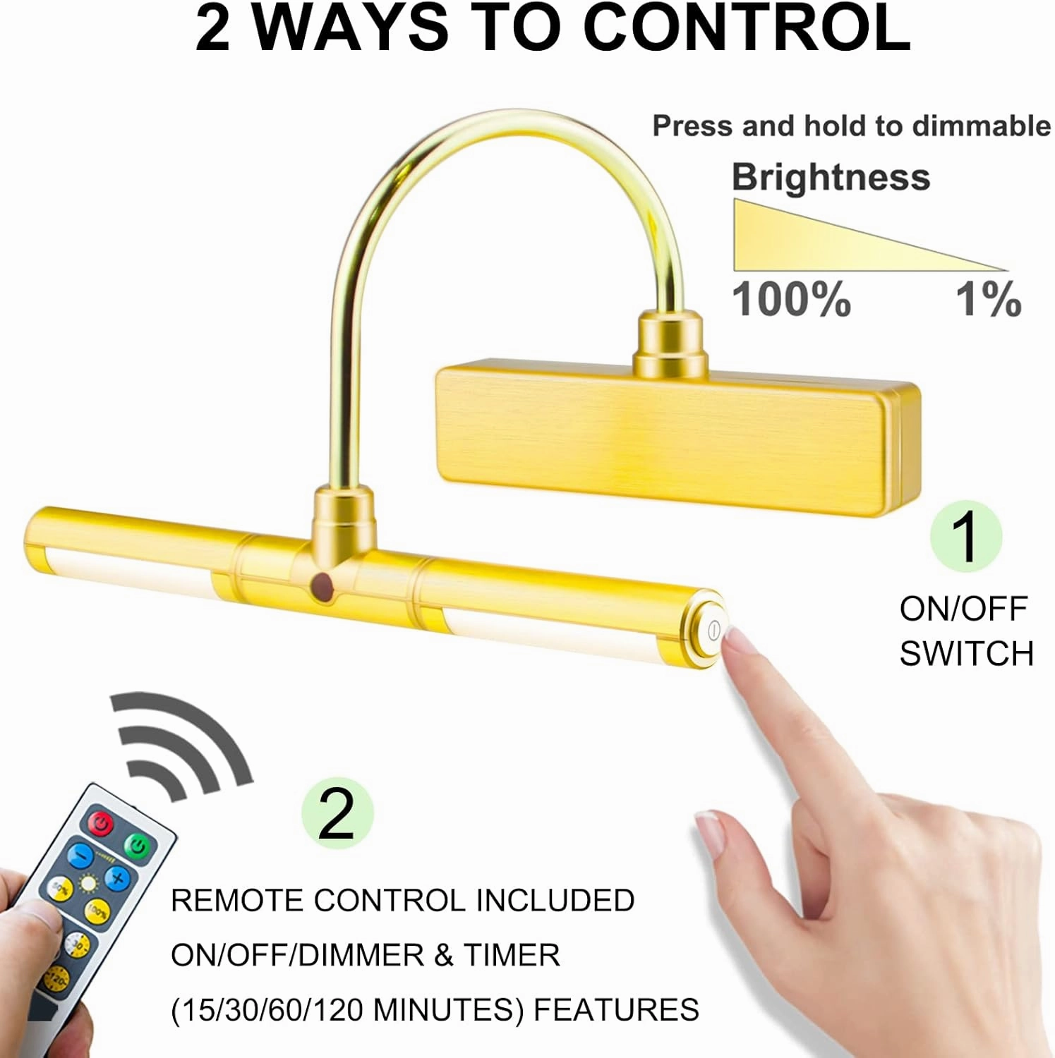LUXSWAY Picture Light Battery Powered,Painting Light,3 Level Brightness Art Display Lights, 8.9 Inch Rotatable Lights Head Light up for Picture Portrait Artwork- Small