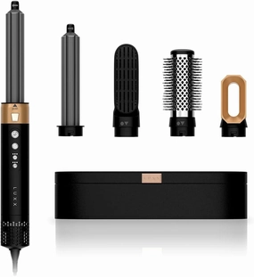 Luxx Air Pro 2 Curling Iron and Blow Dryer Combo Kit - 5in1 Hair Drying and Smoothing Volumizer Brush for All Hair Types (Secrecy Black)