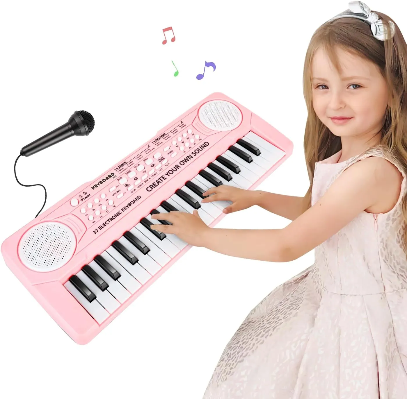 M SANMERSEN Kids Keyboard Piano 37 Keys Early Learning Instrument with Microphone Toy for 3 4 5 6 Girls Boys Birthday Valentines
