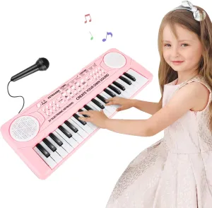 M SANMERSEN Kids Keyboard Piano 37 Keys Early Learning Instrument with Microphone Toy for 3 4 5 6 Girls Boys Birthday Valentines