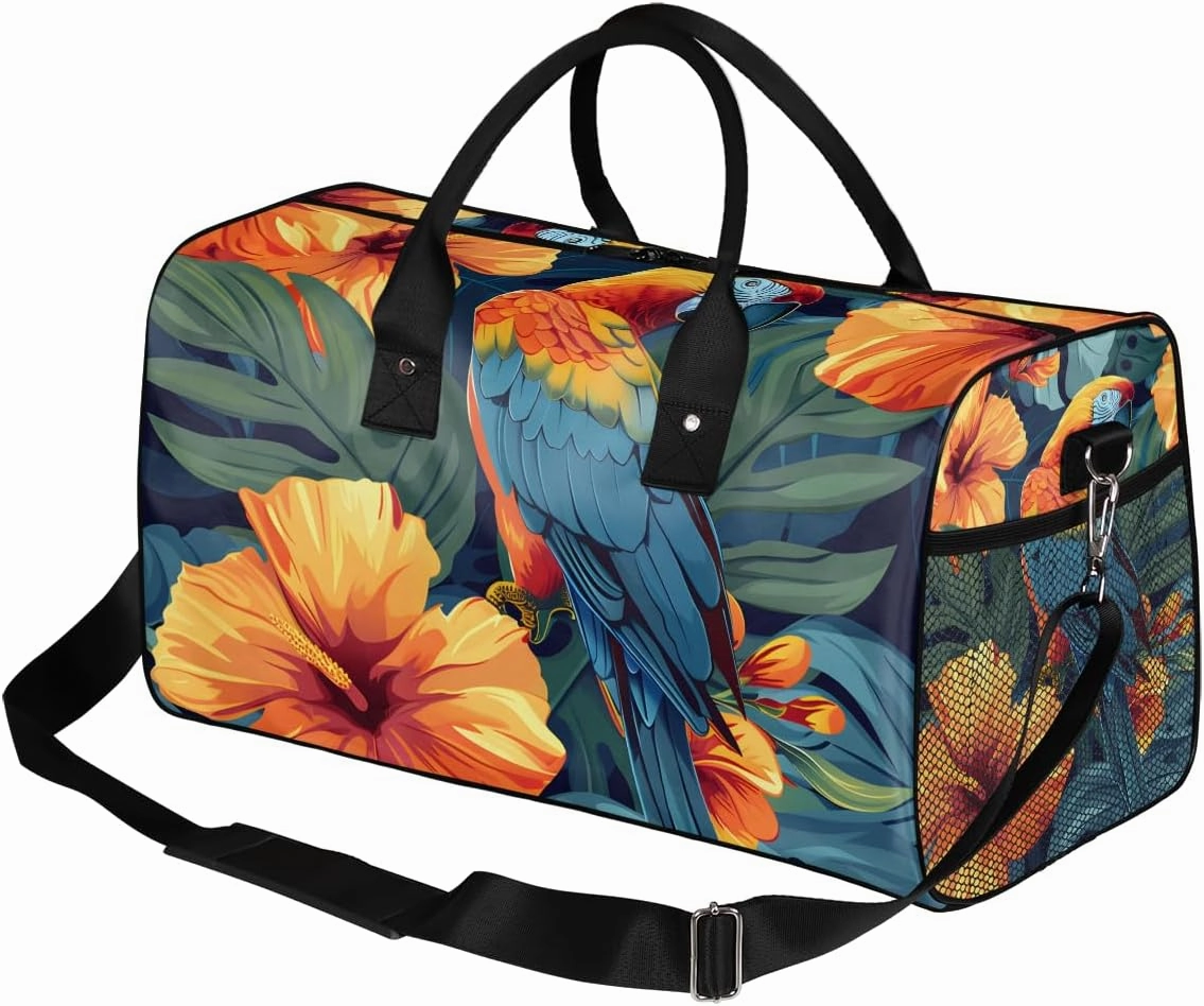 Macaw Parrots Travel Duffle Bag for Women Men Foldable Waterproof Weekender Bag Carry on Tote for Overnight Sports Gym Tropical
