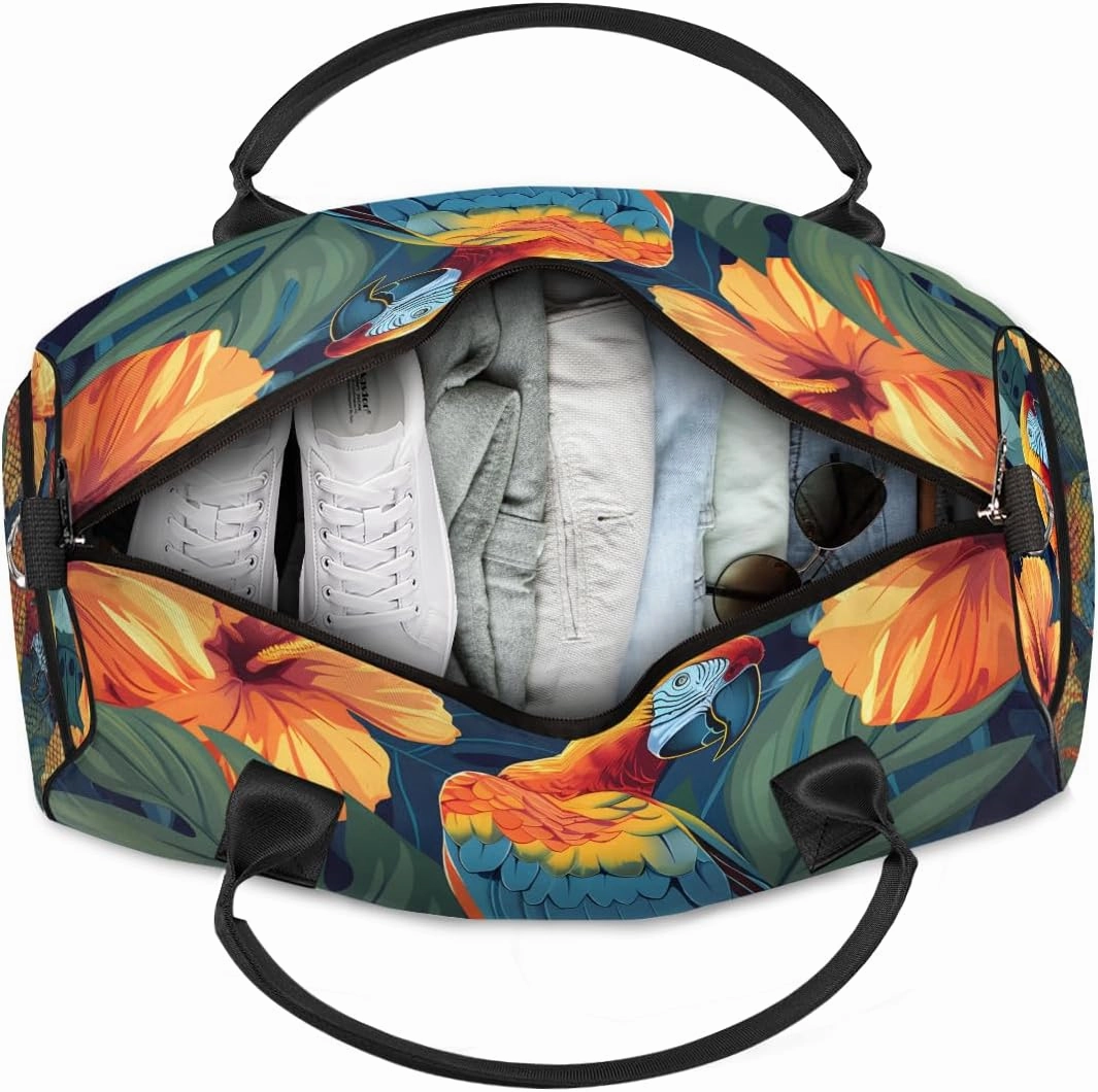 Macaw Parrots Travel Duffle Bag for Women Men Foldable Waterproof Weekender Bag Carry on Tote for Overnight Sports Gym Tropical