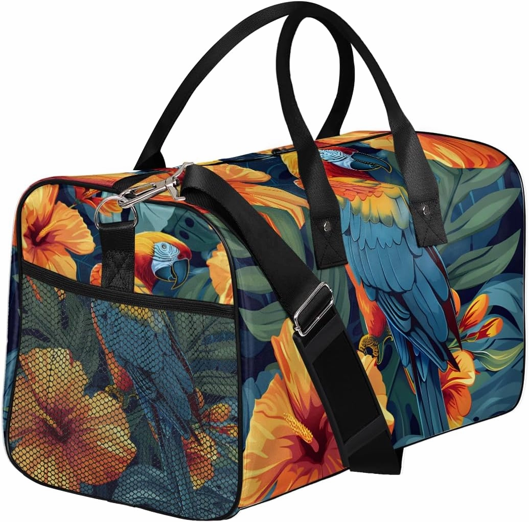 Macaw Parrots Travel Duffle Bag for Women Men Foldable Waterproof Weekender Bag Carry on Tote for Overnight Sports Gym Tropical