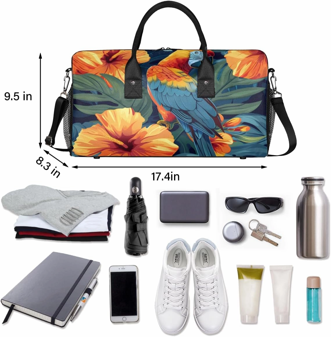 Macaw Parrots Travel Duffle Bag for Women Men Foldable Waterproof Weekender Bag Carry on Tote for Overnight Sports Gym Tropical