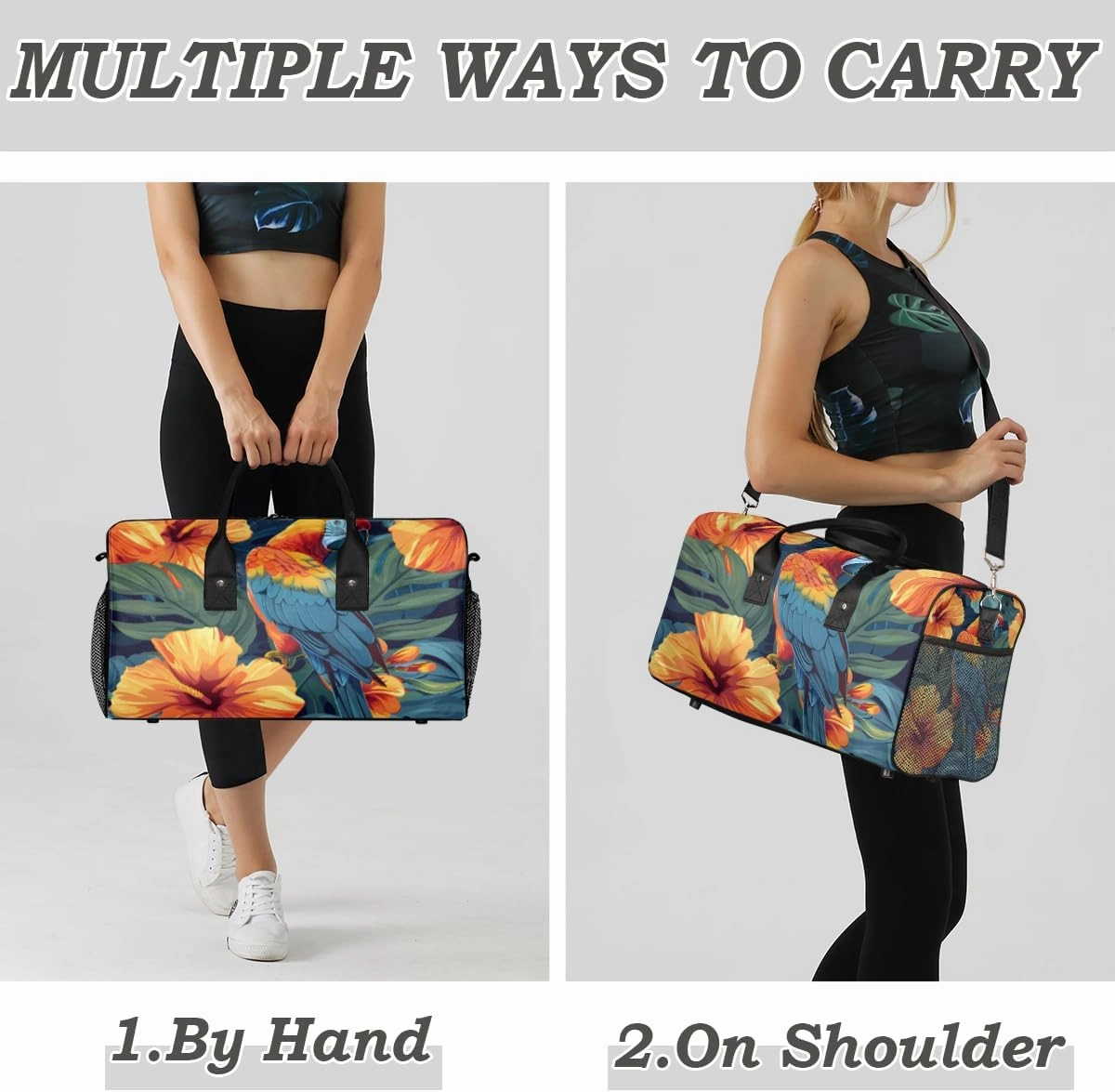Macaw Parrots Travel Duffle Bag for Women Men Foldable Waterproof Weekender Bag Carry on Tote for Overnight Sports Gym Tropical