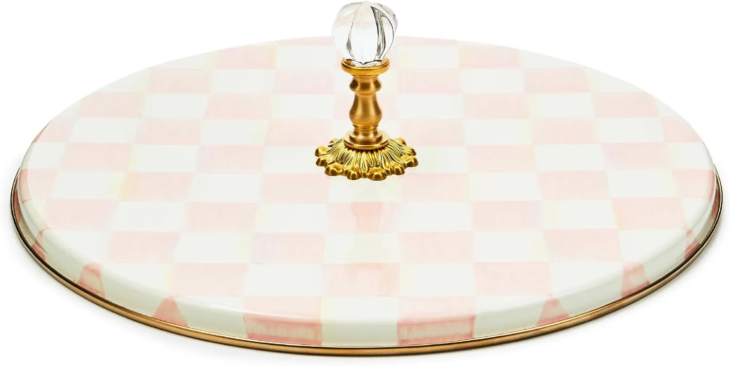 MACKENZIE-CHILDS Cheese Course, Cute Cheese Board and Serving Board for Charcuterie, Pink-and-White Rosy Check