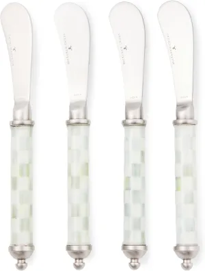 MACKENZIE-CHILDS Supper Club Spreader Set, Stainless-Steel Butter Spreaders, Charcuterie Accessories, Set of 4, Gray-and-White Sterling Check
