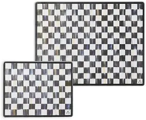 MACKENZIE-CHILDS Tempered Glass Cutting Board, Large Countertop Cutting Board, Black-and-White Courtly Check, Set of 2