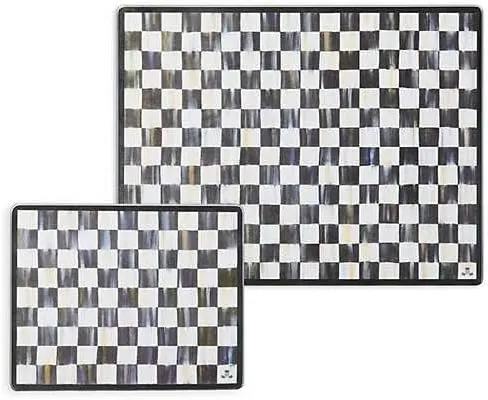 MACKENZIE-CHILDS Tempered Glass Cutting Board, Large Countertop Cutting Board, Black-and-White Courtly Check, Set of 2