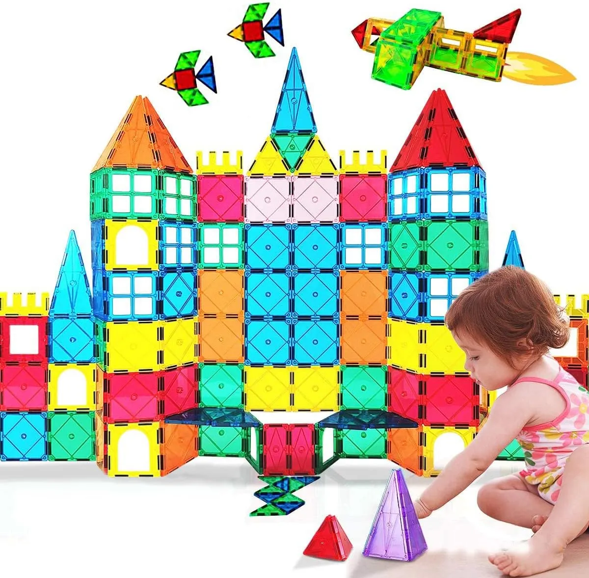 Magnetic Tiles Building Blocks 100PCS Magnets Building Set Magnetic Blocks Montessori Toy Construction STEM Stacking Toys 3D Toy Gift for Kids 3  Years Old Boys and Girls preschool Kindergarden