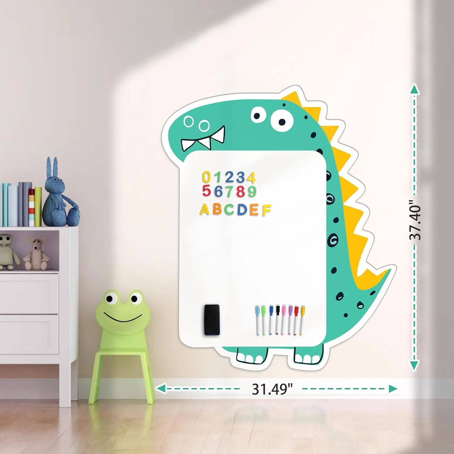 Magnetic Wall Decal for Kids 37 x 31 Inch, Thickened Self-Adhesive Magnetic White Board, Dry Erase Board for Kids Playroom, Classroom, Home, School, Cute Dinosaur(Fun Animals Theme)