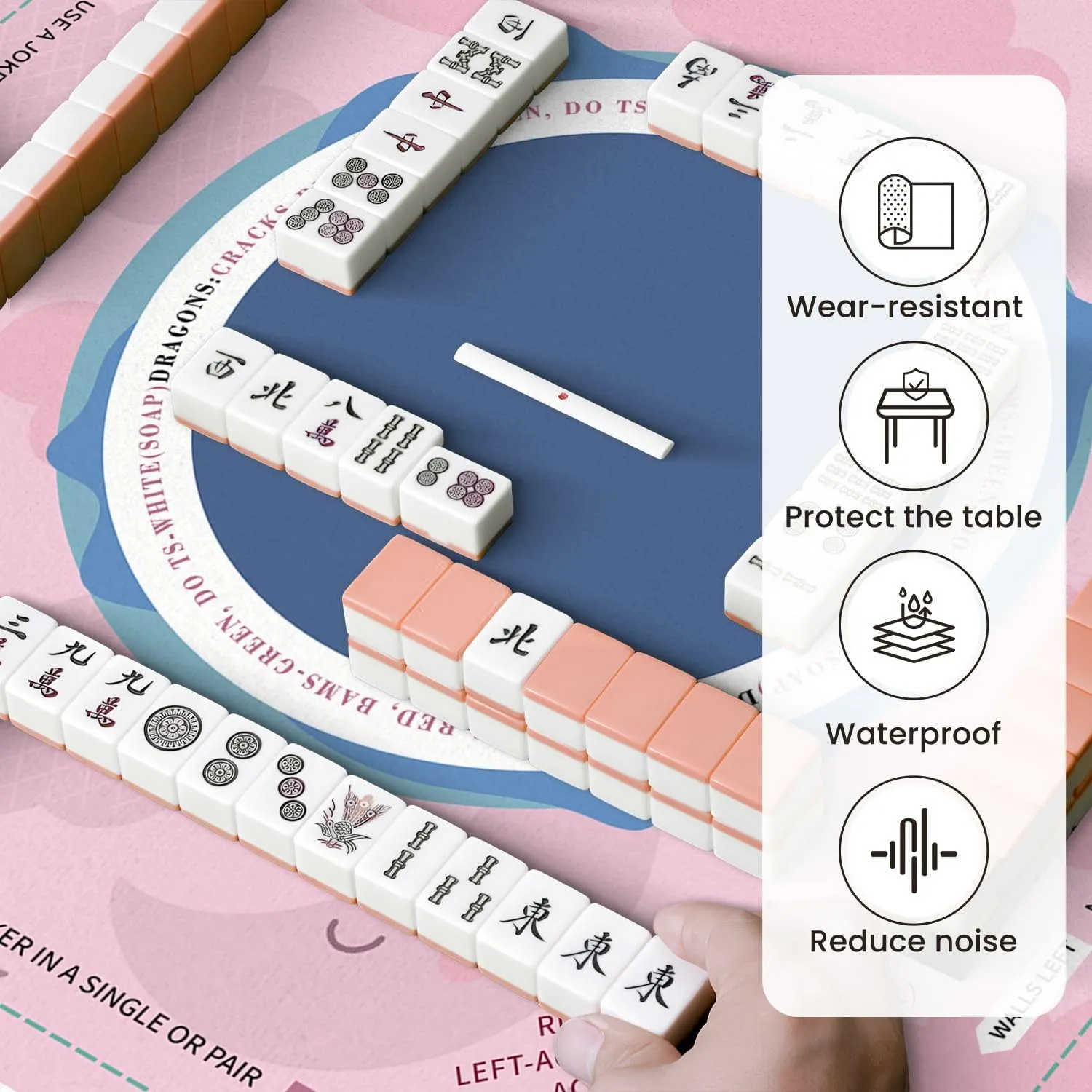 Mahjong Mat for Table Cute sky Seamless design smiling sleeping moon hearts stars clouds 31.5" x 31.5" Non-Slip Noise-Reducing Game Mat Premium Mahjong Accessories for Poker Dominoes Board Games