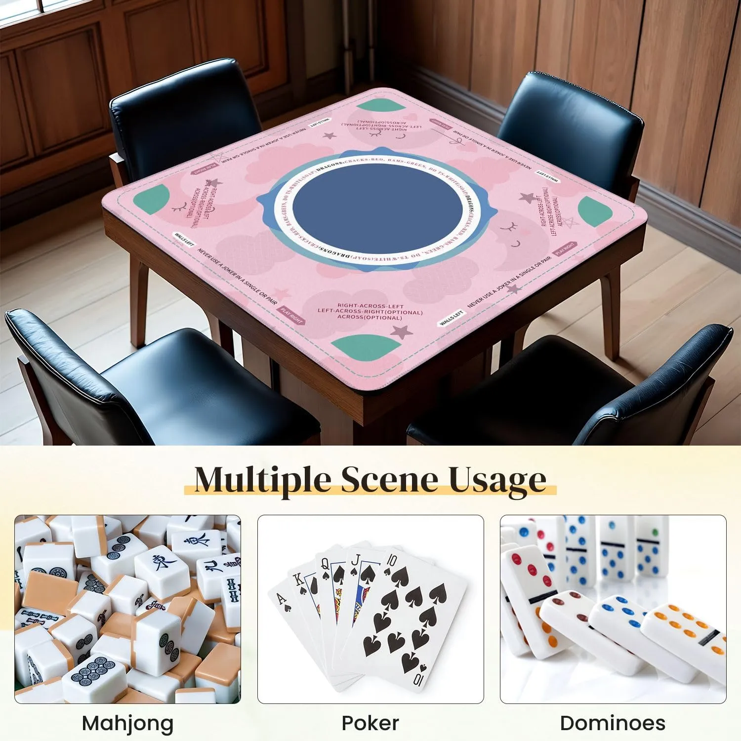 Mahjong Mat for Table Cute sky Seamless design smiling sleeping moon hearts stars clouds 31.5" x 31.5" Non-Slip Noise-Reducing Game Mat Premium Mahjong Accessories for Poker Dominoes Board Games