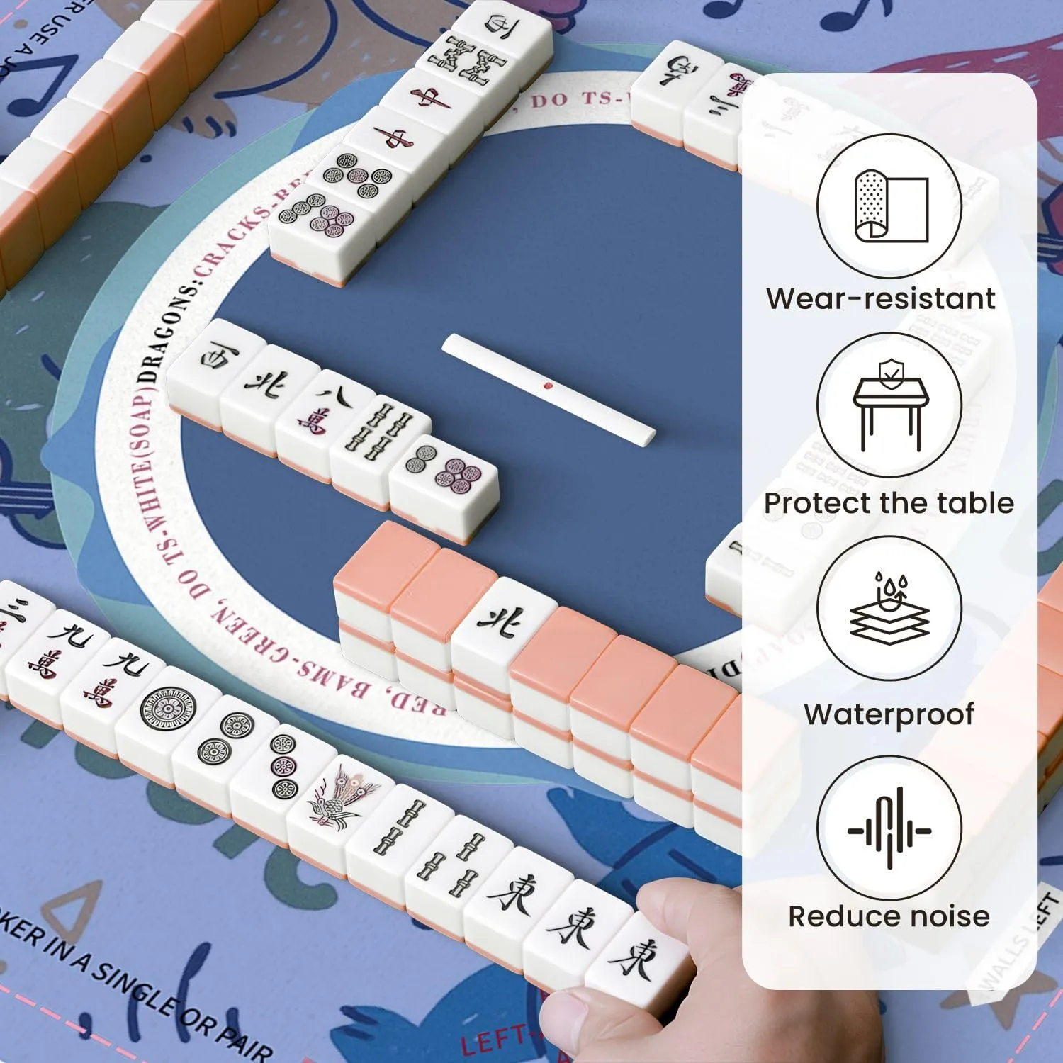 Mahjong Mat for Table Music Lover Dinosaur Seamless for kids fashion Childish Cute Dinosaurs 31.5" x 31.5" Non-Slip Noise-Reducing Game Mat Premium Mahjong Accessories for Poker Dominoes Board Games
