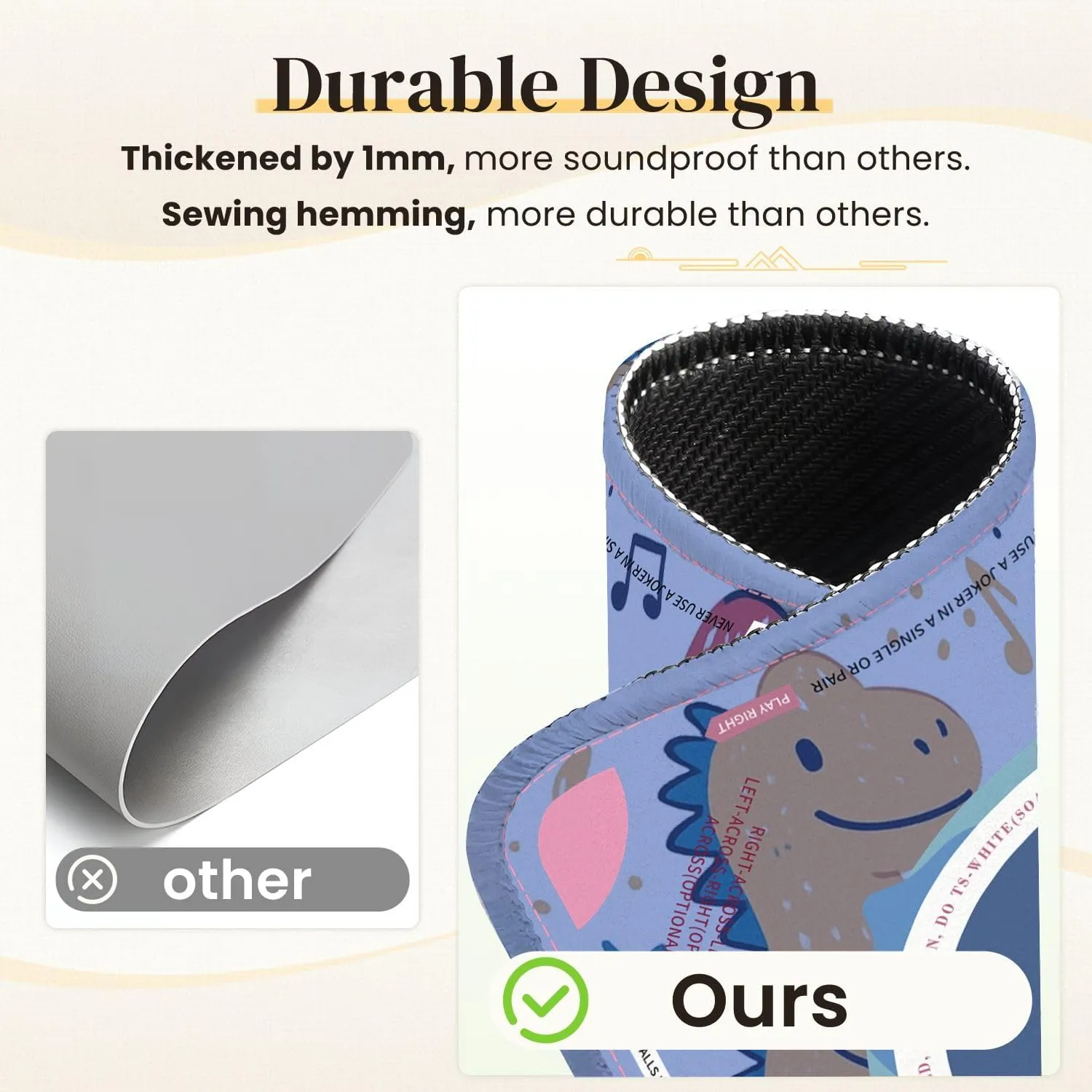 Mahjong Mat for Table Music Lover Dinosaur Seamless for kids fashion Childish Cute Dinosaurs 31.5" x 31.5" Non-Slip Noise-Reducing Game Mat Premium Mahjong Accessories for Poker Dominoes Board Games