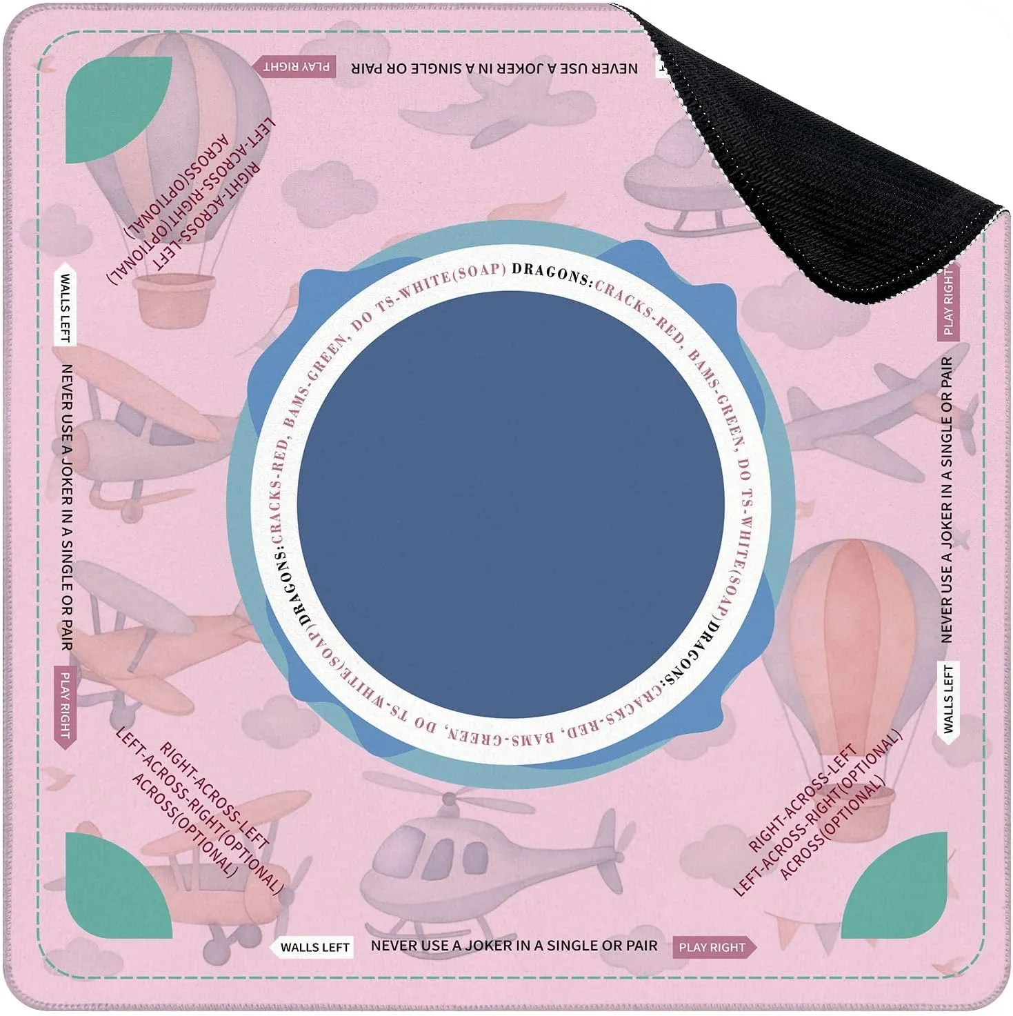 Mahjong Mat for Table Watercolor set cute fancy sky scene complete airplanes helicopters 31.5" x 31.5" Non-Slip Noise-Reducing Game Mat Premium Mahjong Accessories for Poker Dominoes Board Games