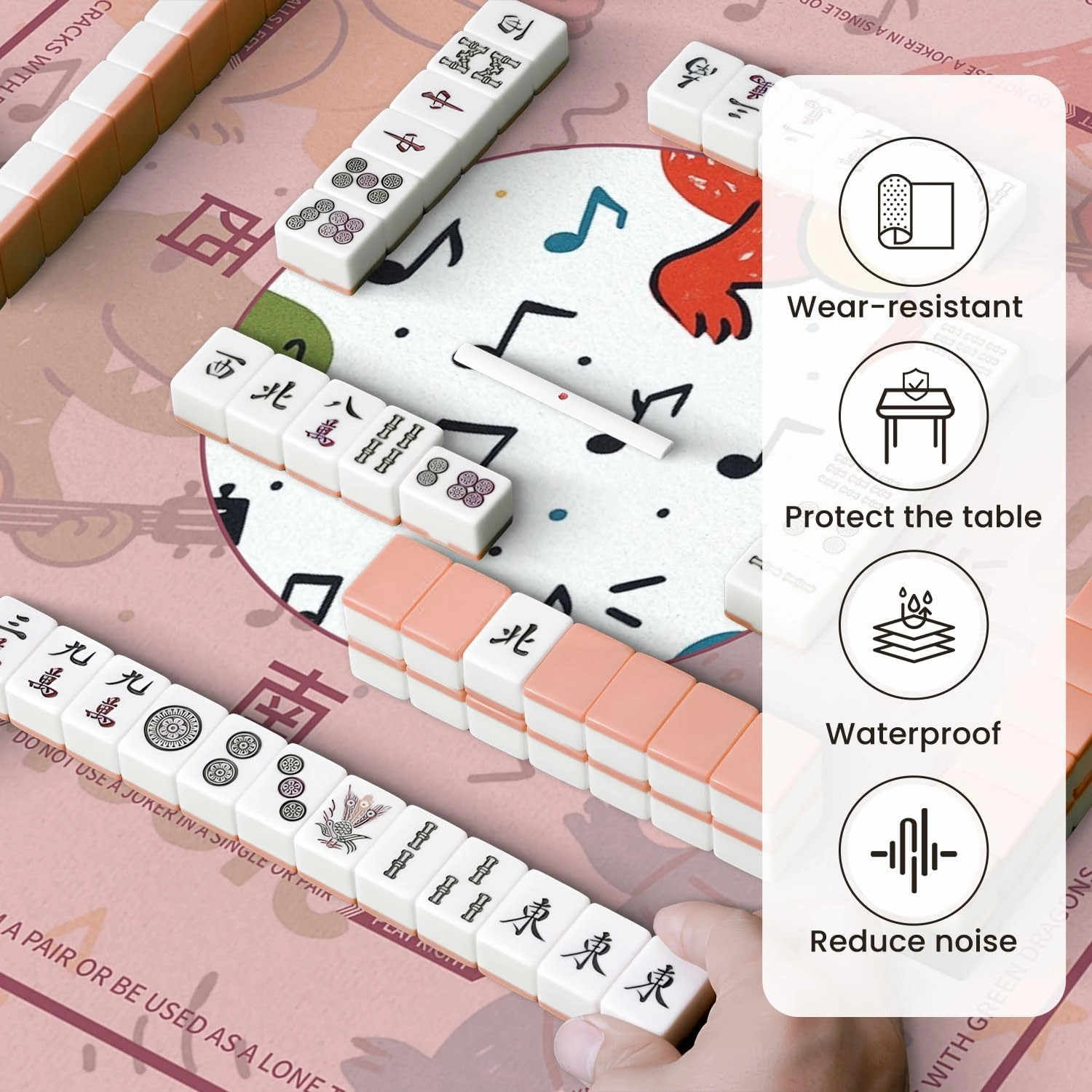 Mahjong Mat for Table Music Lover Dinosaur Seamless for kids fashion Childish Cute Dinosaurs 31.5" x 31.5" Non-Slip Noise-Reducing Game Mat Premium Mahjong Accessories for Poker Dominoes Board Games