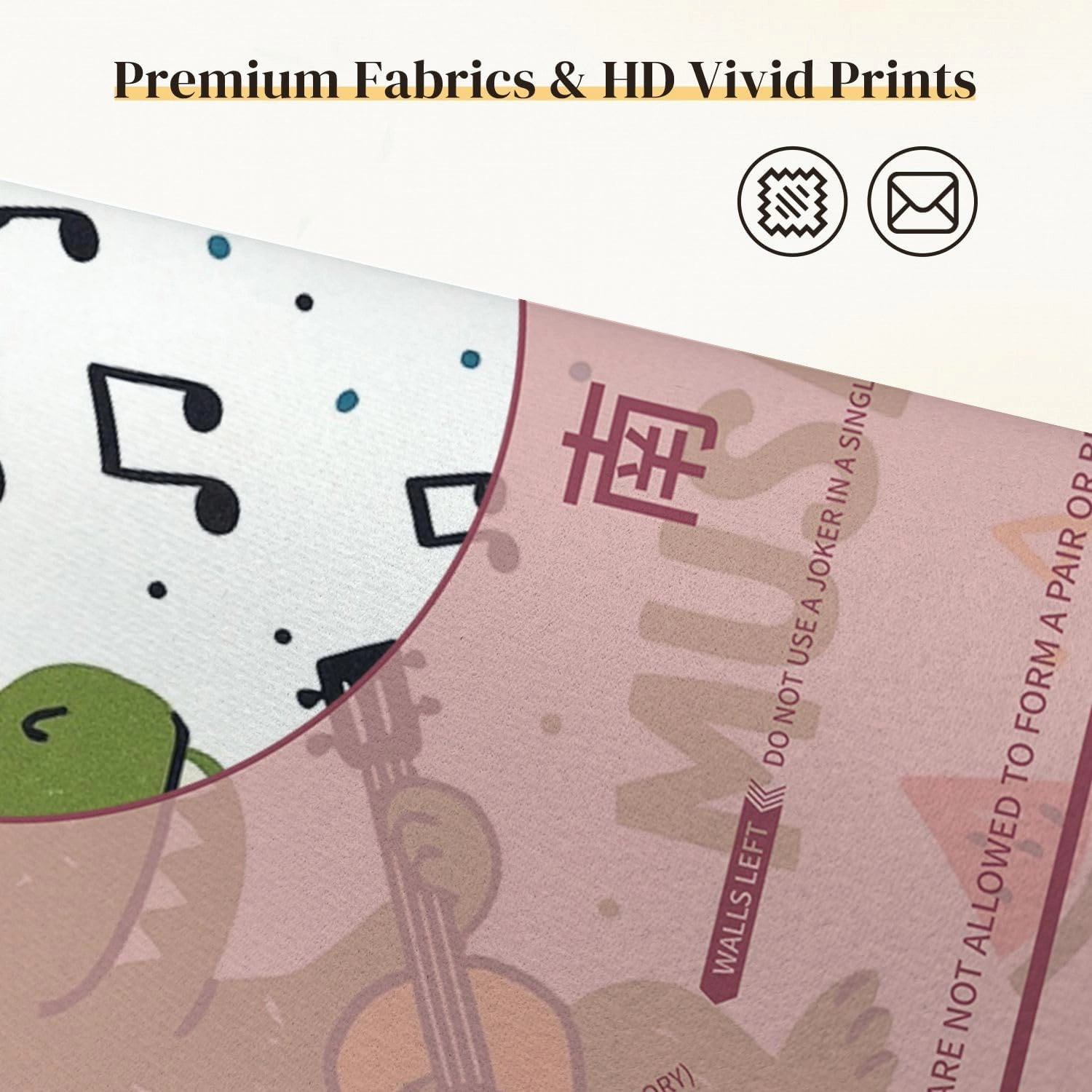 Mahjong Mat for Table Music Lover Dinosaur Seamless for kids fashion Childish Cute Dinosaurs 31.5" x 31.5" Non-Slip Noise-Reducing Game Mat Premium Mahjong Accessories for Poker Dominoes Board Games