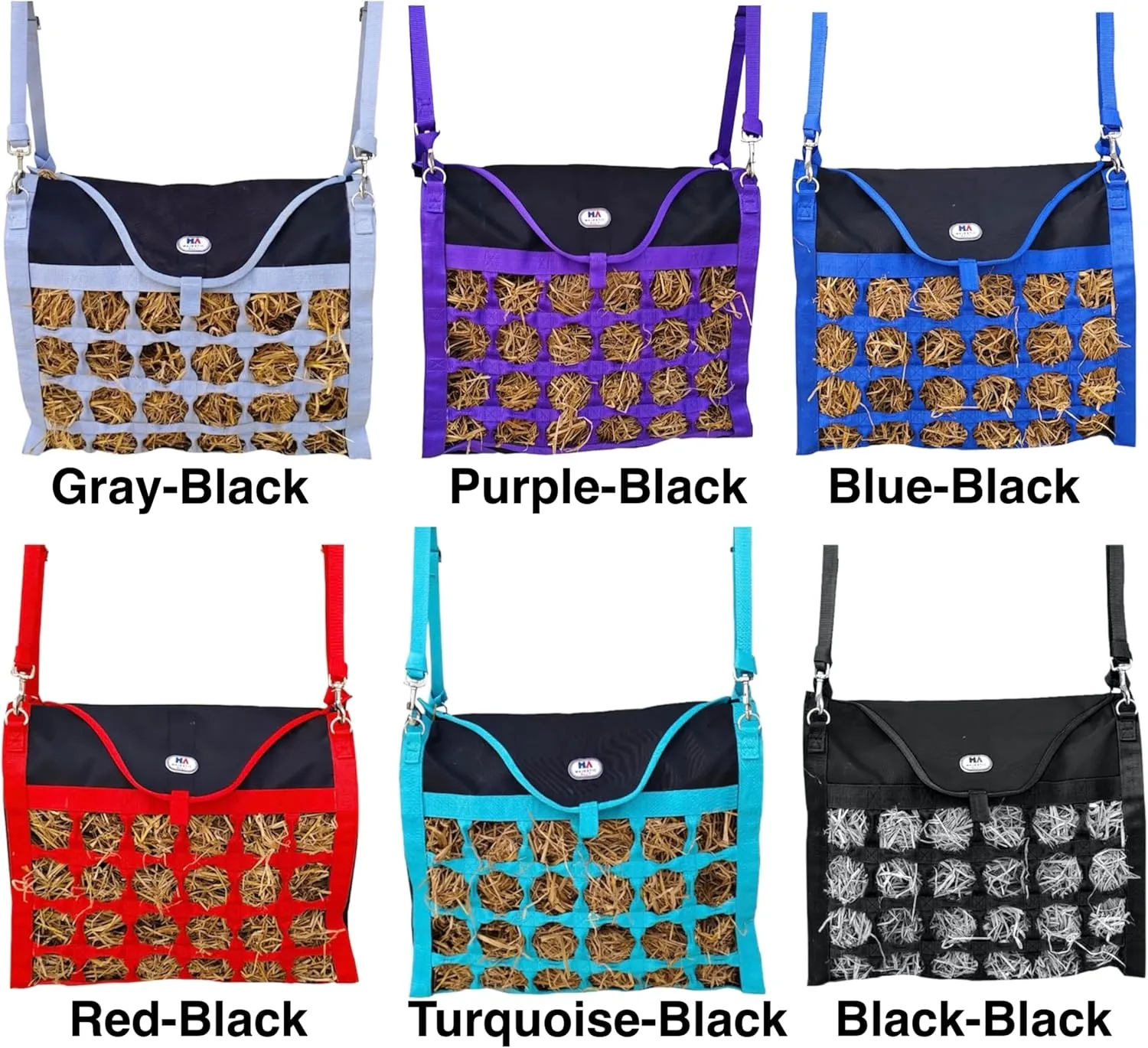 Majestic Ally Animal Health Hay Bag for Horses, 2.5" Holes, Top Load, Travel Feeder, Reduces Waste, 1 Year Warranty, Multiple Colors (Red-Black)
