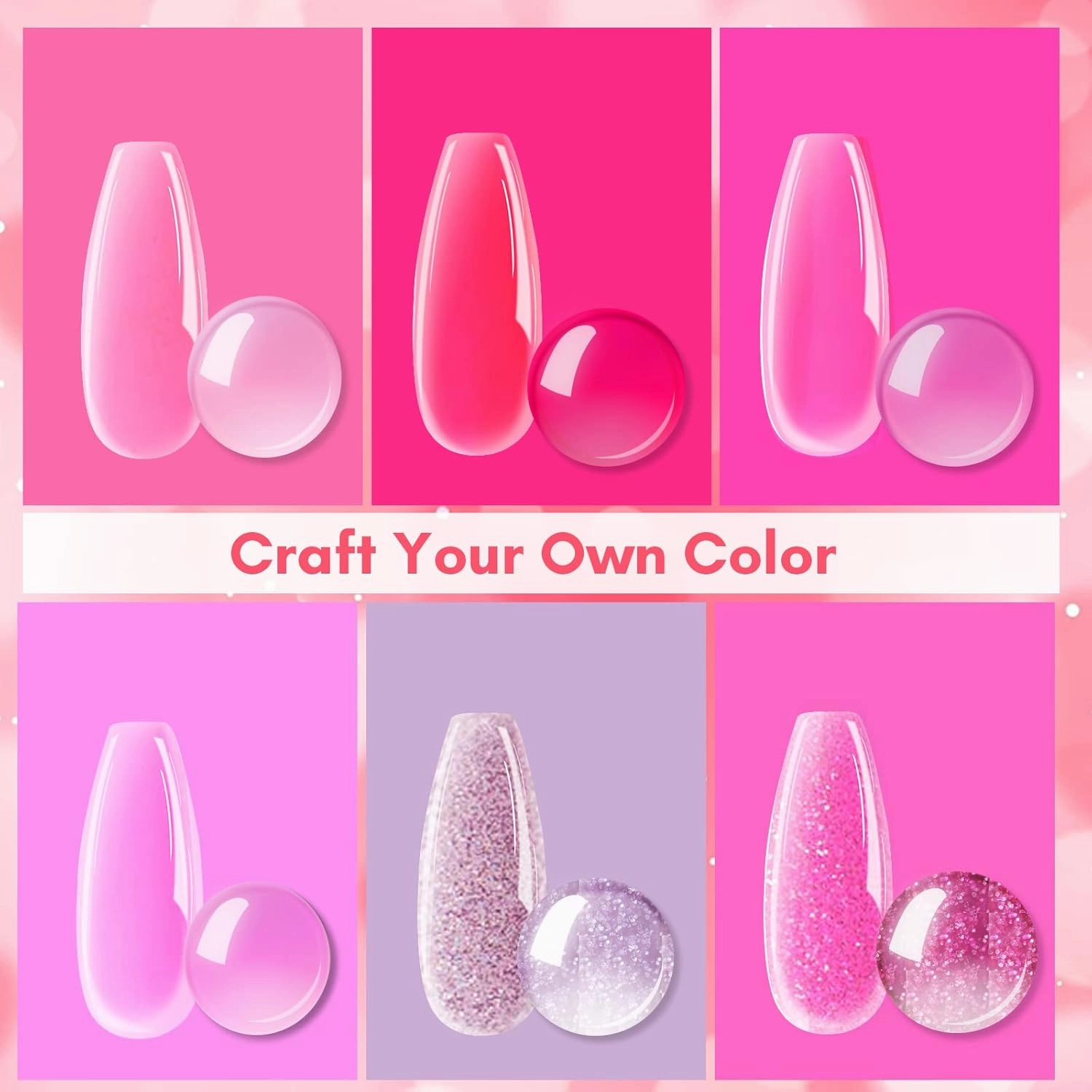 Makartt Jelly Gel Nail Polish Kit, 6 Colors 8ml, Light Baby Pink, Hot Pink, Red, Translucent Soak Off Gel, Crystal Glitter Spring Wedding DIY Nail Art, At-Home Manicure