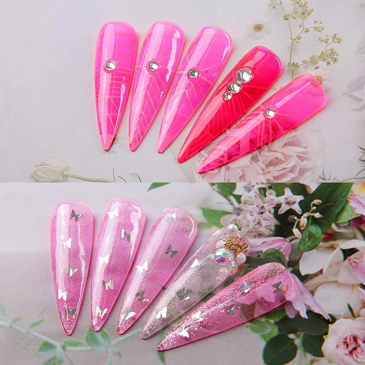 Makartt Jelly Gel Nail Polish Kit, 6 Colors 8ml, Light Baby Pink, Hot Pink, Red, Translucent Soak Off Gel, Crystal Glitter Spring Wedding DIY Nail Art, At-Home Manicure